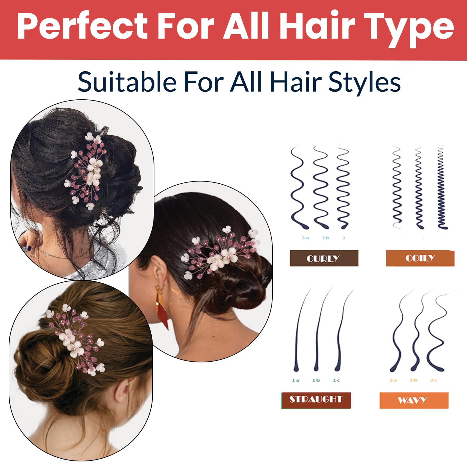 TEMPERIA Women's Hair Accessories - Elegant Artificial Flower & Crystal Pearl Bun Juda Bridal Brooch for Hairstyling & Decoration - Bridal Hair Pins & Clips (Pink & White) - Perfect for Weddings, Proms & Special Occasions