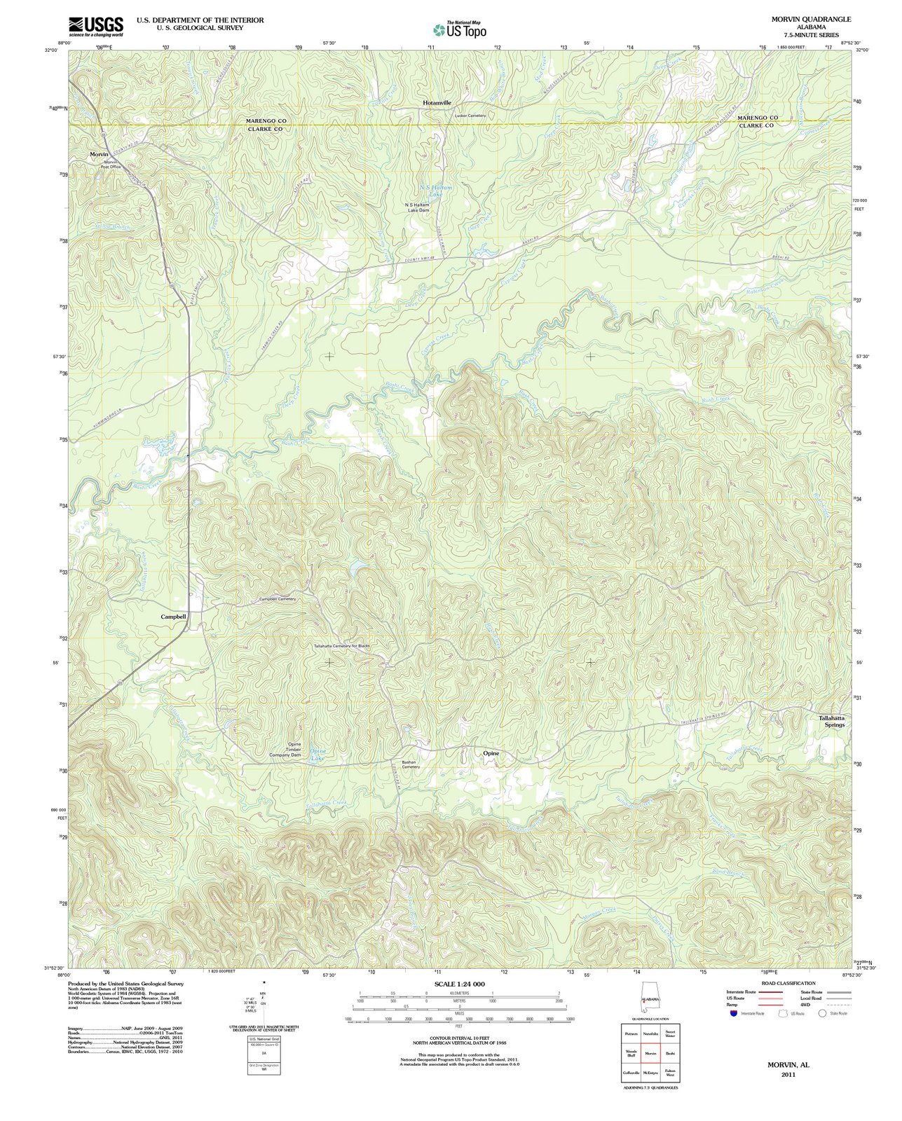 2011 Morvin, AL USGS Historical Topographic Wall Map - 44x55 Inch Large Alabama Maps for Home & Office Decor - Vintage Cartography Art for Living Room, Study, or Gift