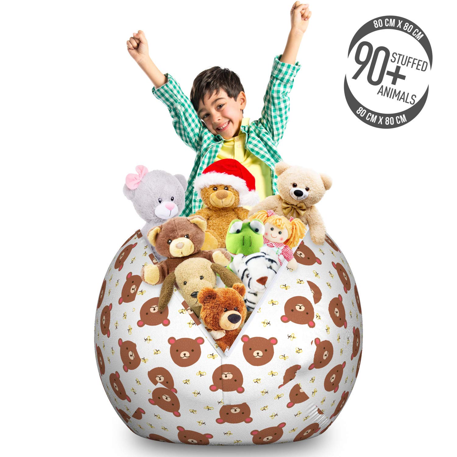 Ambesonne Animal Toy Storage Bag Chair - Large Washable Stuffed Organizer with Bear and Bee Cartoon Design | Kids Room Decor, Playroom Storage, Nursery Organization