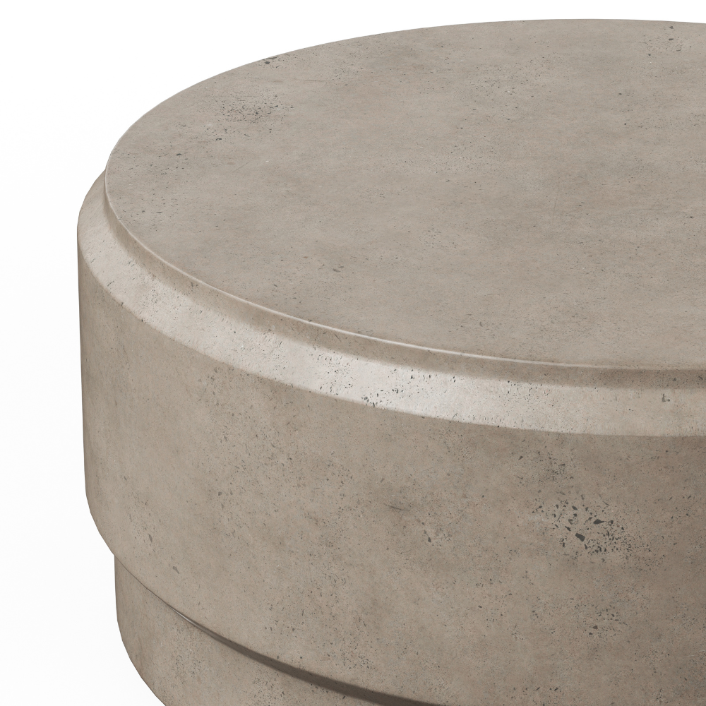 Outdoor Concrete Round Coffee Table - Durable Weatherproof Barrel Design for Patio, Garden, and Backyard Decor