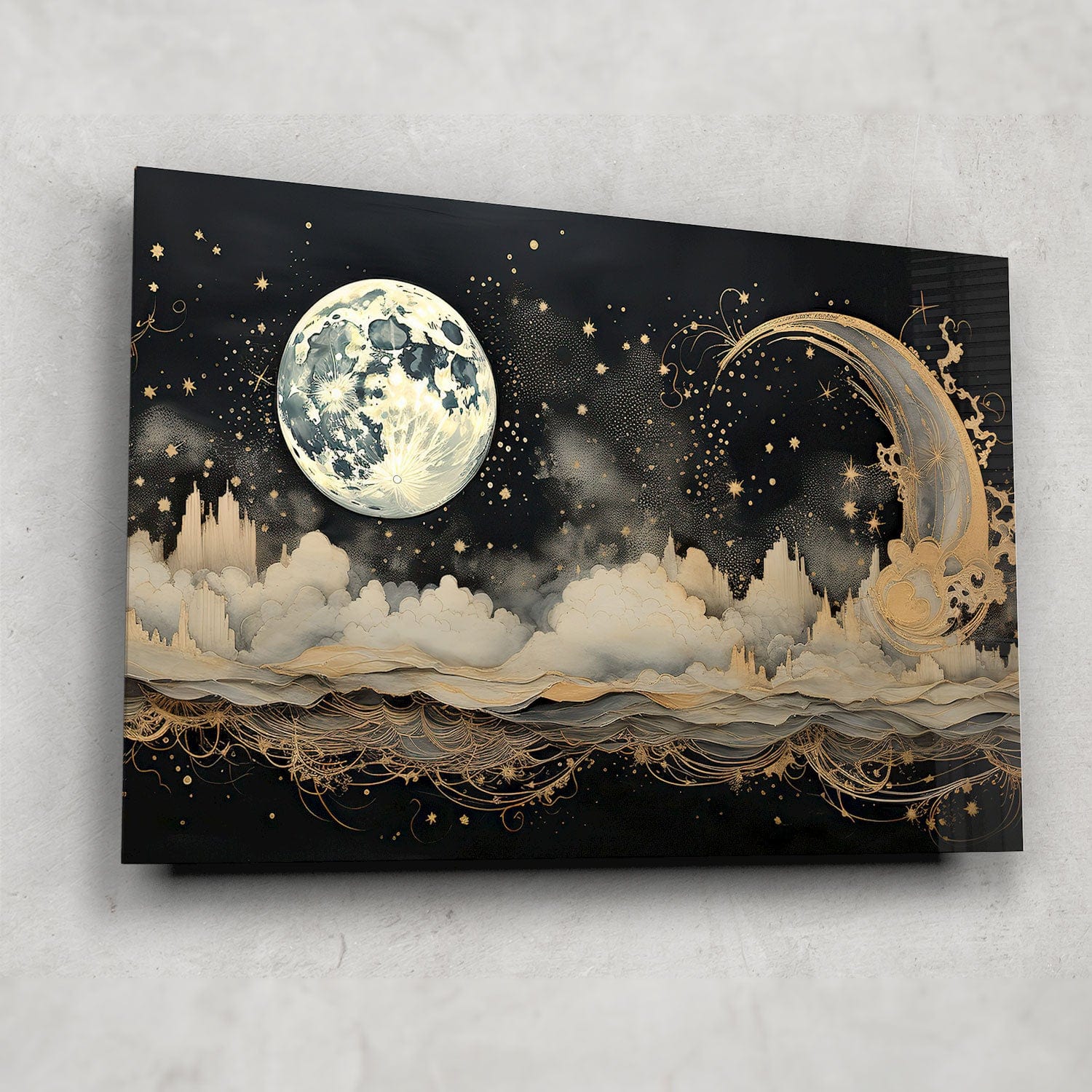 Moonlight Tempered Glass Wall Art - Elegant Illustrated Home Decor for Living Room, Bedroom & Office