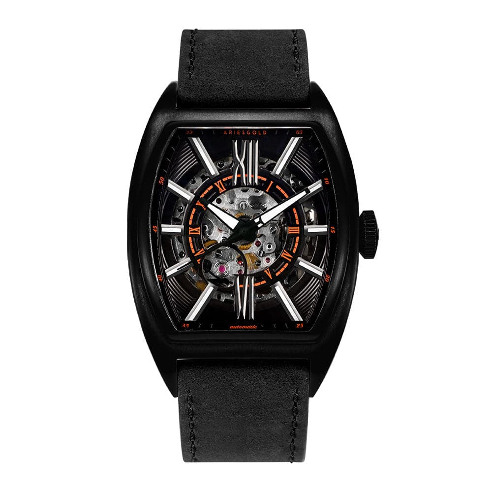 ARIES GOLD Automatic Infinum Cruiser G 9018 BK Men's Watch - Black Leather Strap, Water Resistant, Luxury Dress Watch for Business & Formal Occasions