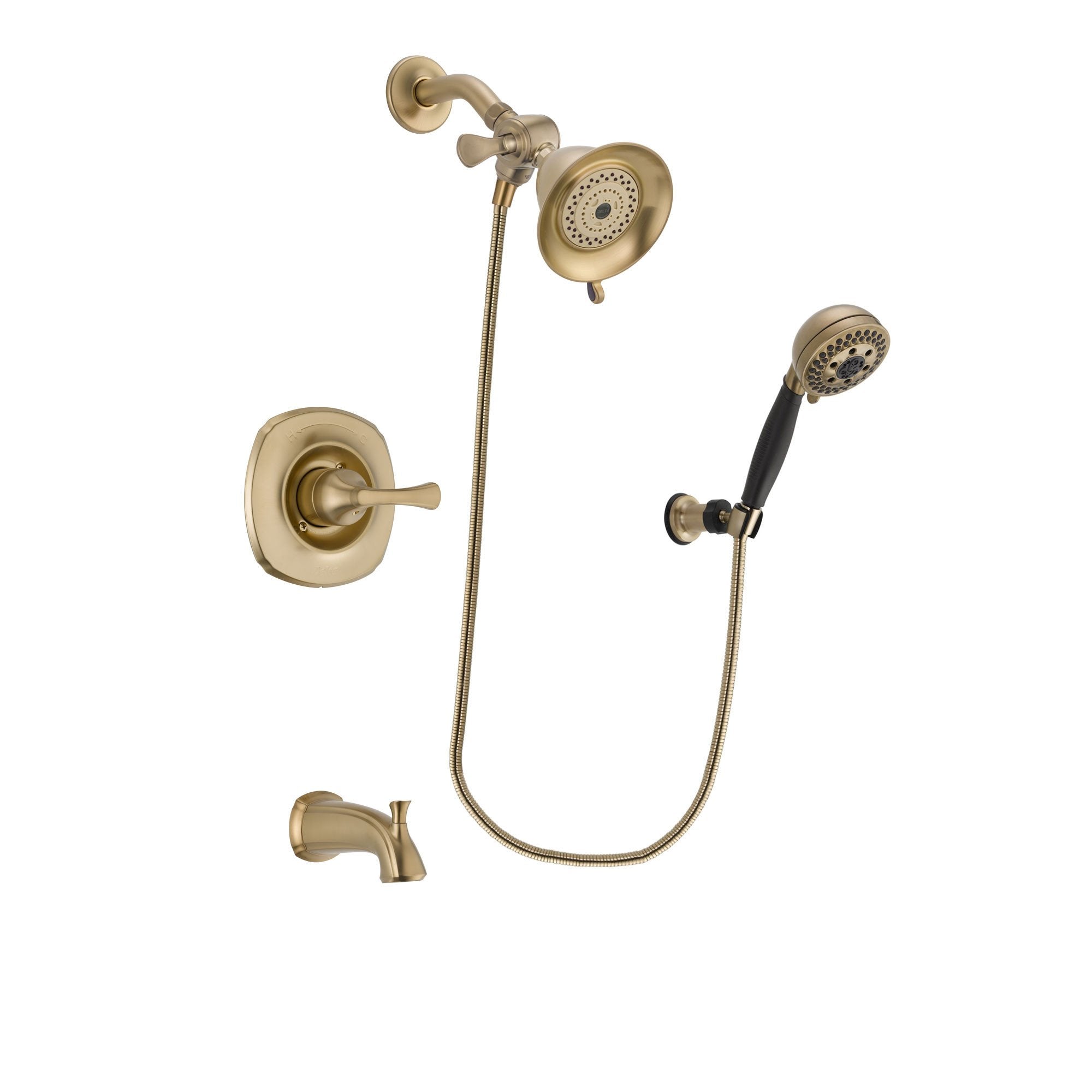 Delta Addison Champagne Bronze Tub and Shower Faucet System with Water Efficient Shower Head, 5-Spray Hand Shower, Rough-in Valve & Tub Spout - DSP3745V - Perfect for Bathroom Renovation and Luxury Spa Experience