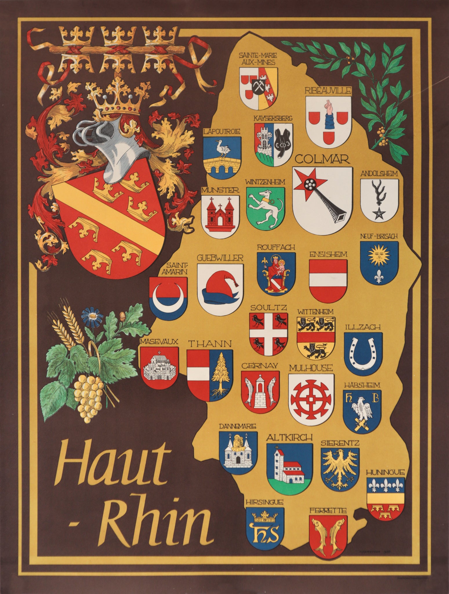 Vintage 1983 French Wine Map Poster - Detailed Map of Haut Rhin Region - Perfect for Wine Enthusiasts, Home Decor & Gifts