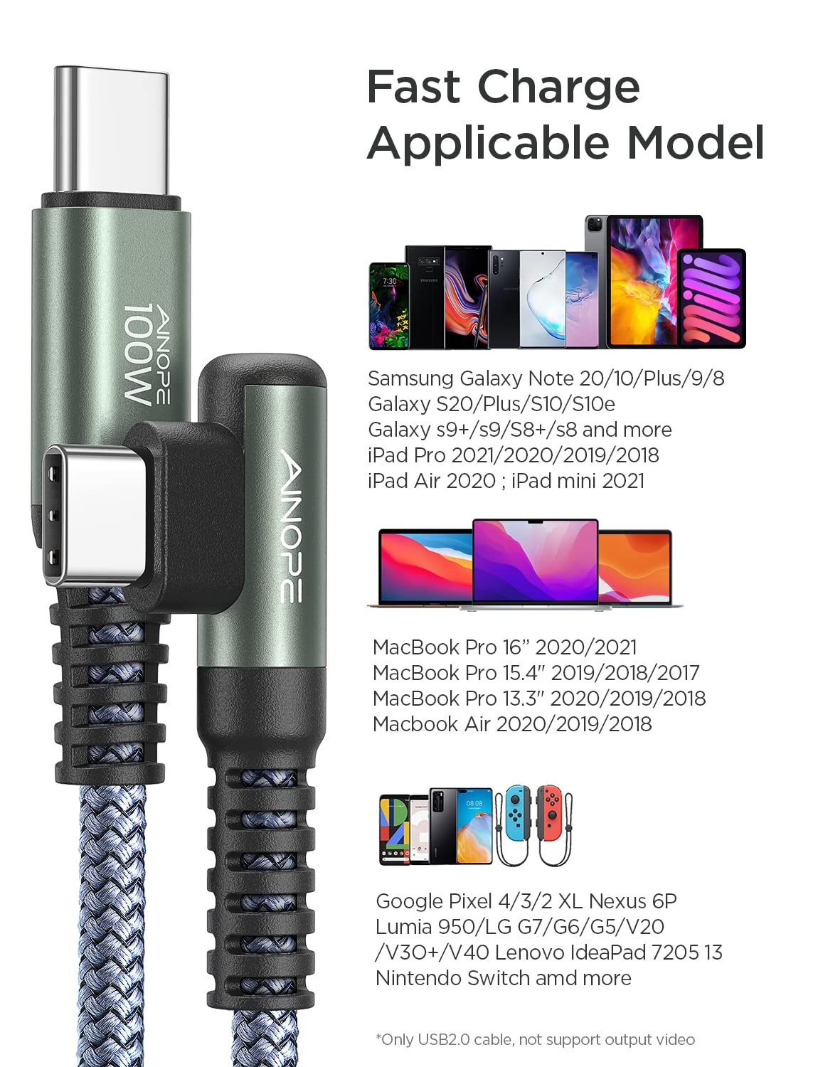 AINOPE 100W USB C to USB C Fast Charging Cable 16.6FT - PD Compatible Type C Cable for iPhone 16/15 Pro Max, MacBook Air/Pro, iPad Pro M4, Samsung Galaxy S24, Pixel 7 - Durable Chubby Design for Home, Office & Travel Charging
