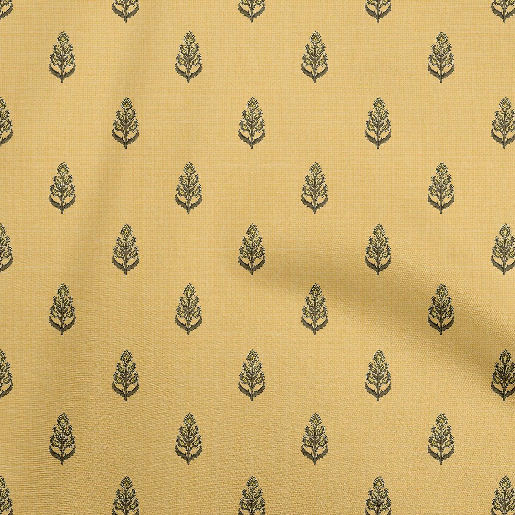oneOone Cotton Poplin Yellow Fabric with Black Floral Print - 42 Inch Wide Sewing Material by The Yard for DIY Clothing, Dresses & Home Decor Projects