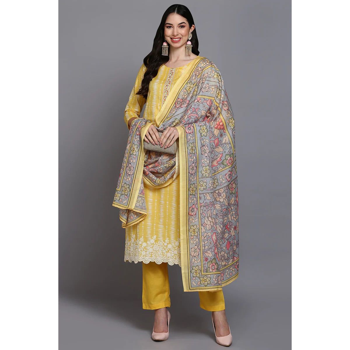 Stylish Yellow Printed Kurta Set for Women - Elegant Party & Festive Ethnic Wear - Perfect for Diwali, Weddings & Special Occasions