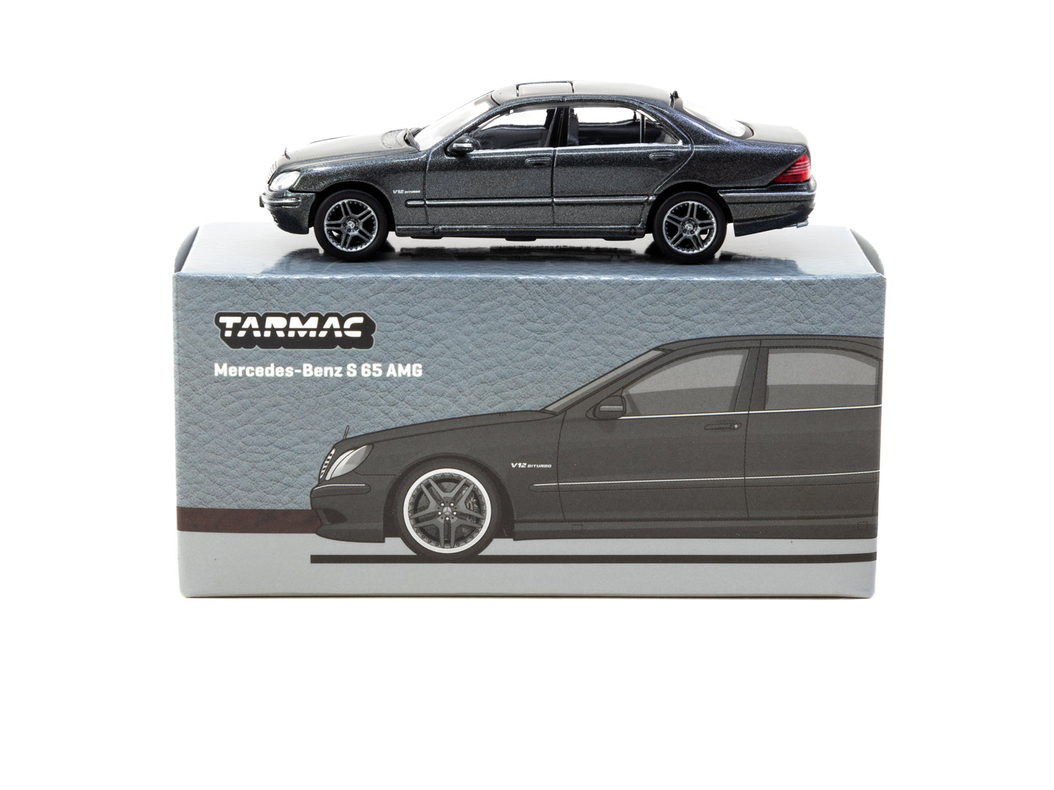 Tarmac Works 1/64 Scale Mercedes Benz S65 AMG Diecast Model Car - Tectite Grey Metallic - Collectible Miniature Vehicle for Display & Racing Scenes