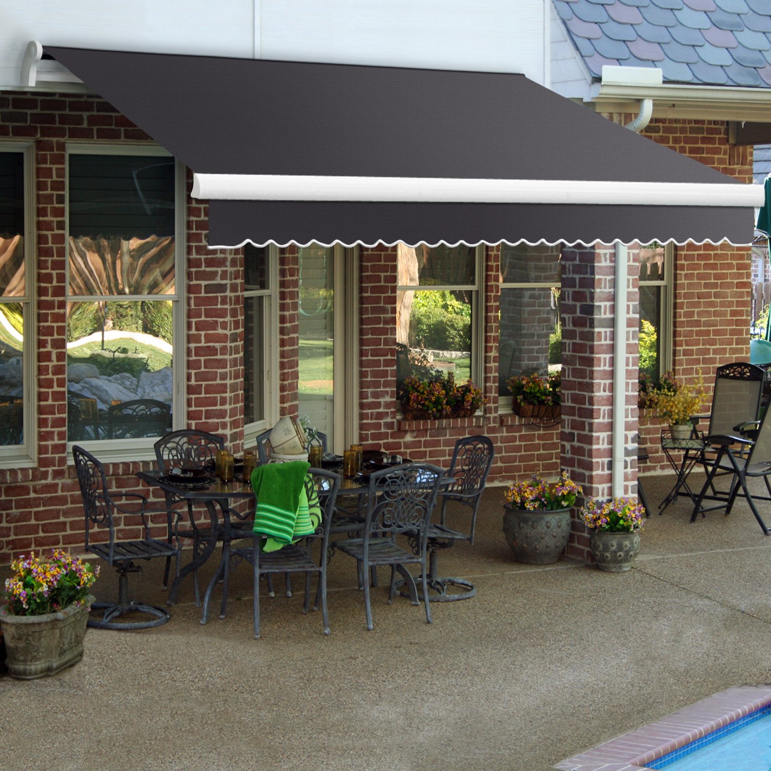 Awntech 20-Ft Maui-LX Right Motorized Retractable Acrylic Awning with Remote Control - 120-Inch Projection, Gunmetal Gray - Perfect for Patio, Deck, and Outdoor Shade Protection