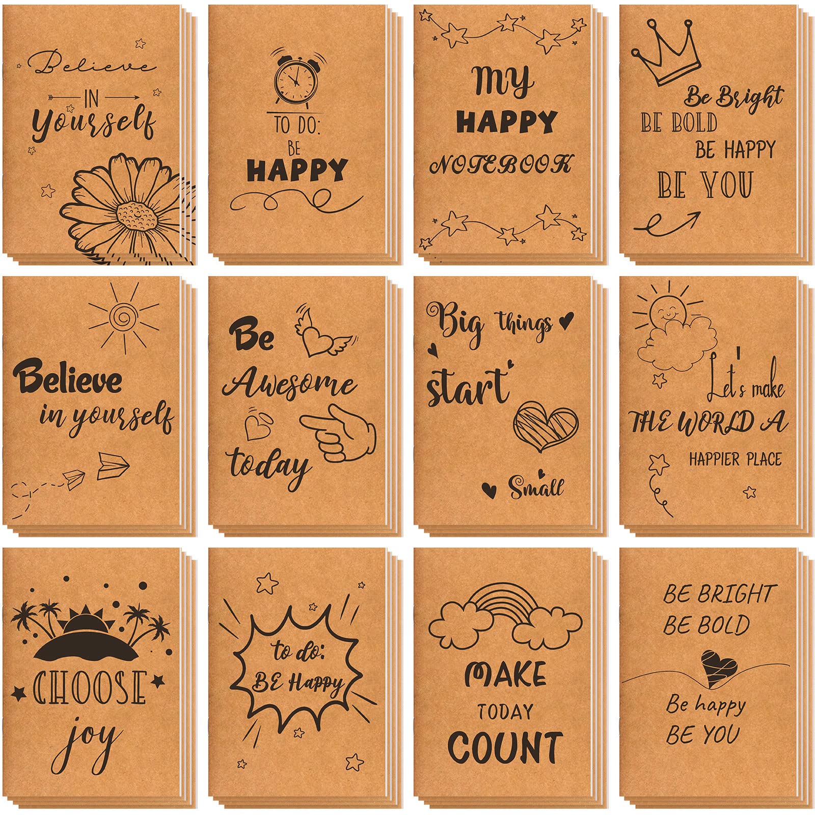 48 Pack Kraft Motivational Notepads - Inspirational Notebooks for School & Office, 4.3x6.1 Inches