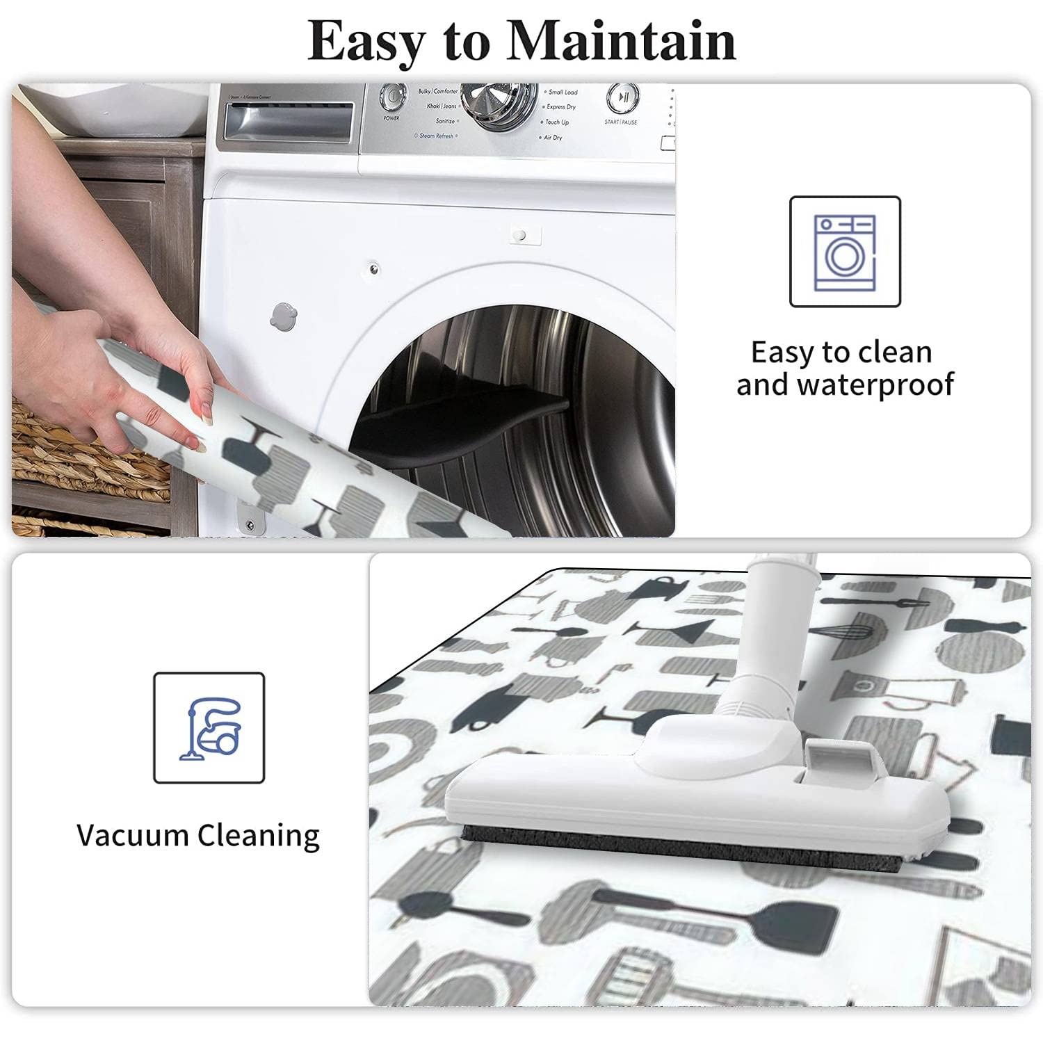 Non-Slip Washable Kitchen Rugs Set - Anti-Fatigue Floor Mats for Standing Comfort, Decor Runner for Kitchen & Bathroom - Perfect for Cooking, Dishwashing & High-Traffic Areas