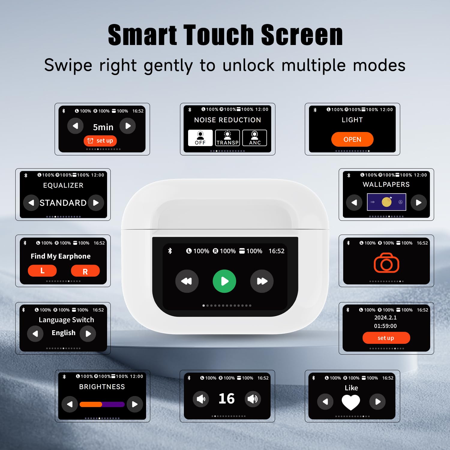 ANC Noise Cancelling Wireless Earbuds with Bluetooth 5.4, LED Touch Screen & Deep Bass - True Wireless Gaming Earphones with Mic for Android/iOS, Phone, Tablet, Laptop - Perfect for Travel, Workouts & Gaming