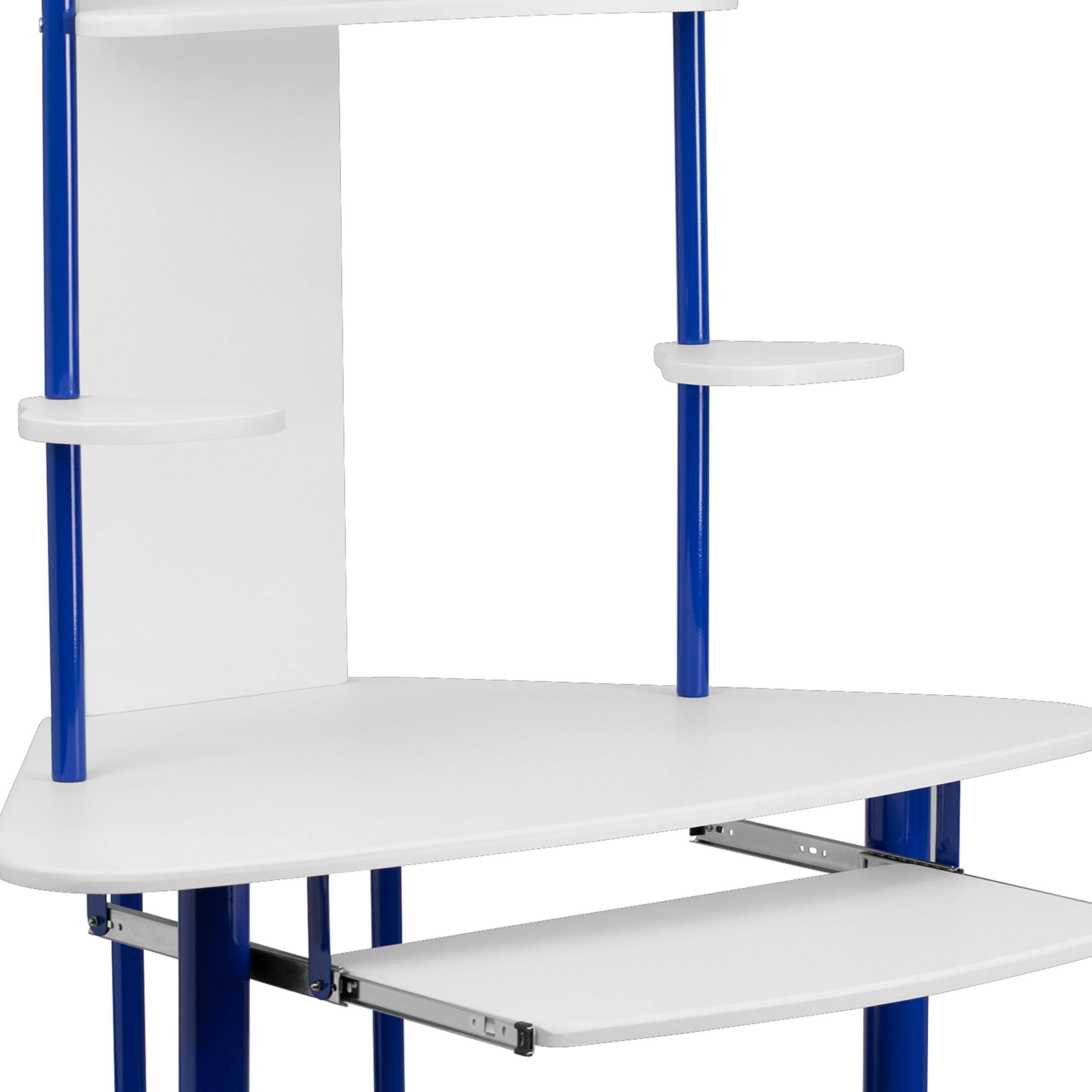 Blue Corner Desk with Hutch - Compact Home Office Workstation