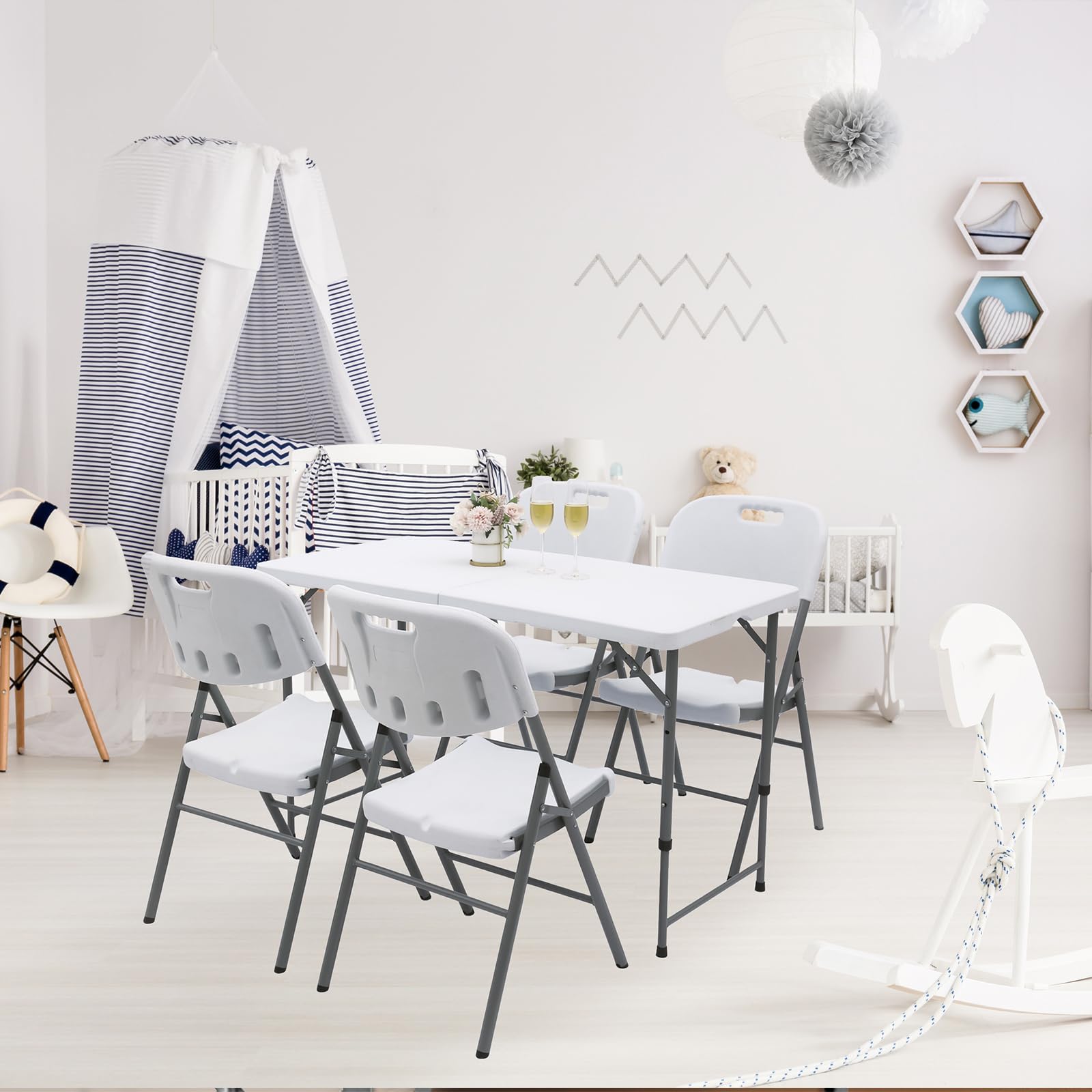 122CZ 4-Foot Folding Table - Portable Adjustable Height Table for Indoor & Outdoor Use - Lightweight Compact Design with Carry Handle - Perfect for Camping, Picnics, Parties, Home Office and Small Gatherings