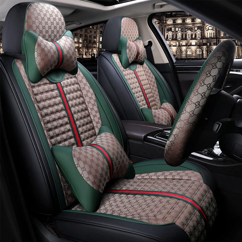 Luxury 5-Seat Universal Car Seat Covers Full Set with Pillows - All Weather Protection for 97% Vehicle Models (Brown) - Perfect for Daily Commute, Road Trips & Family Travel Accessories
