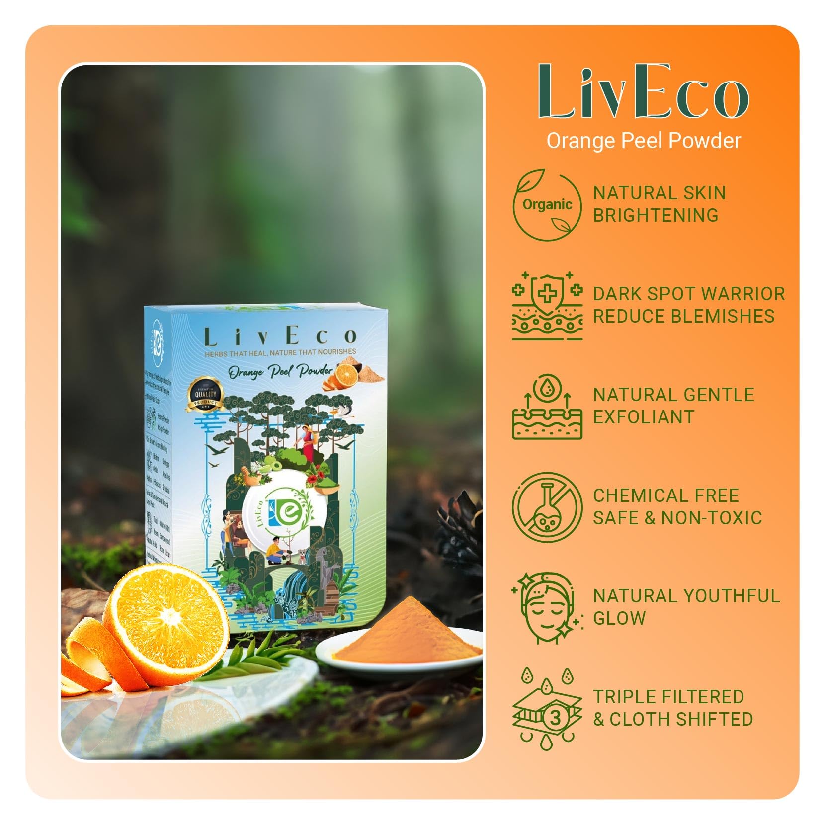 Organic Orange Peel Powder for Face Mask - Natural DIY Herbal Skin Brightening & Tan Removal Pack (150g) - Chemical-Free, Preservative-Free - Perfect for Glowing Skin & Acne Treatment at Home