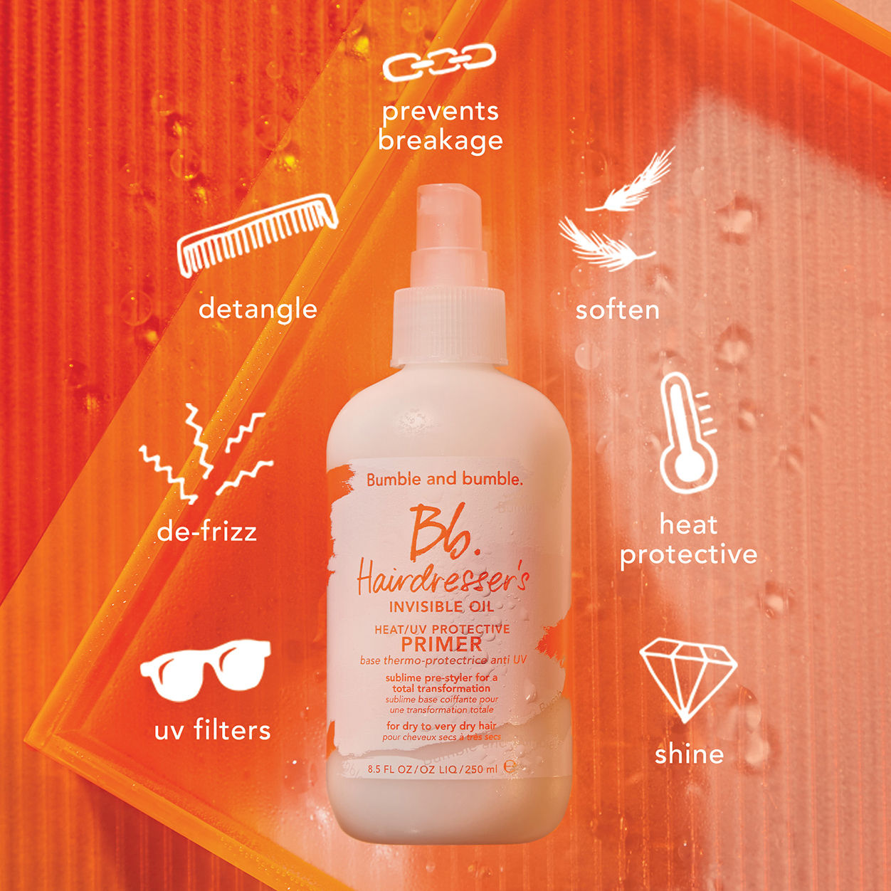Professional Hair Styling Invisible Heat Protectant Primer with UV Shield - Salon-Quality Thermal Protection for Blowouts, Straightening & Styling
