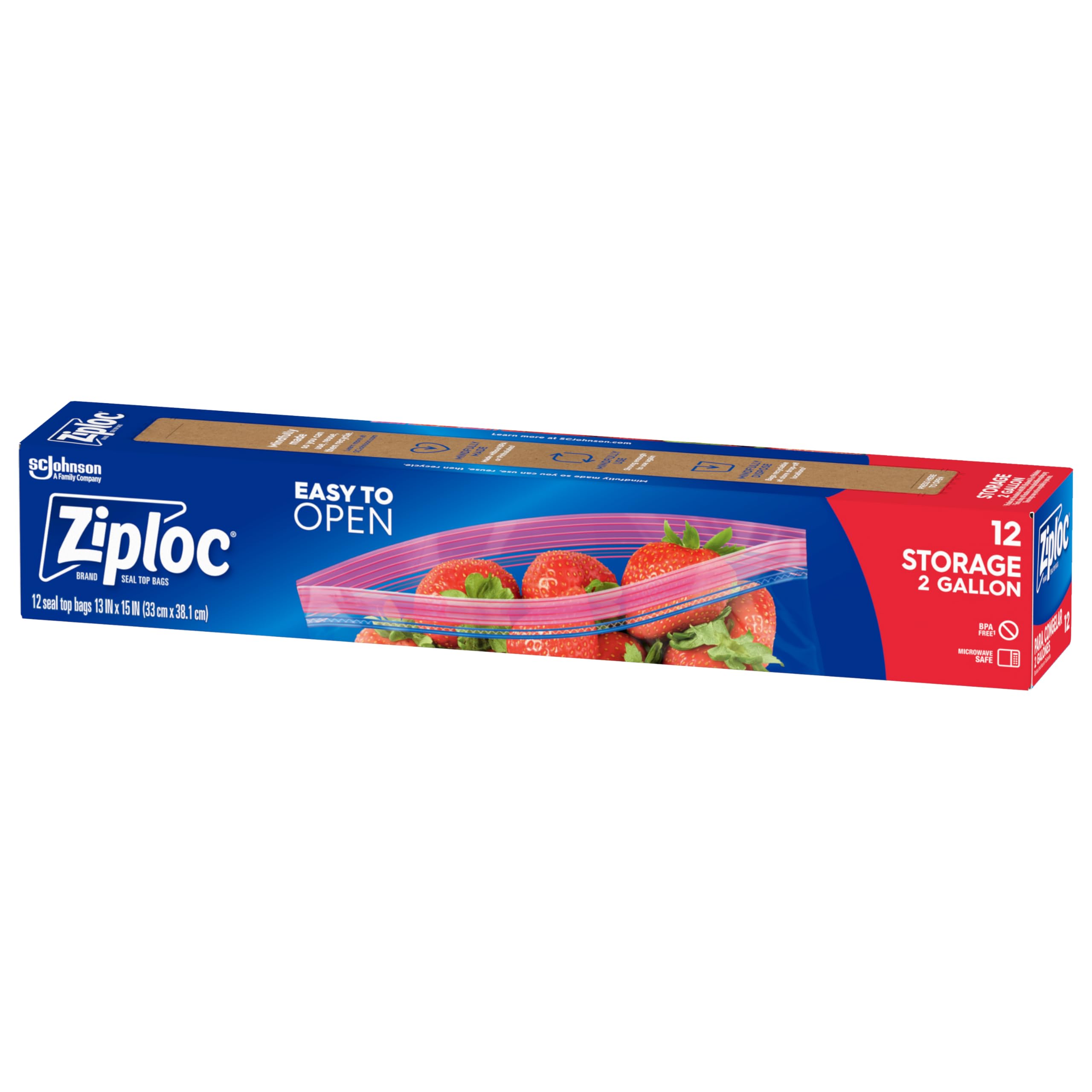Ziploc 2 Gallon Food Storage Bags with Grip 'n Seal Technology - 12 Count | Leakproof Freezer Bags for Meal Prep, Leftovers & Bulk Food Storage | Easy Open & Close for Home, Kitchen & Camping Use