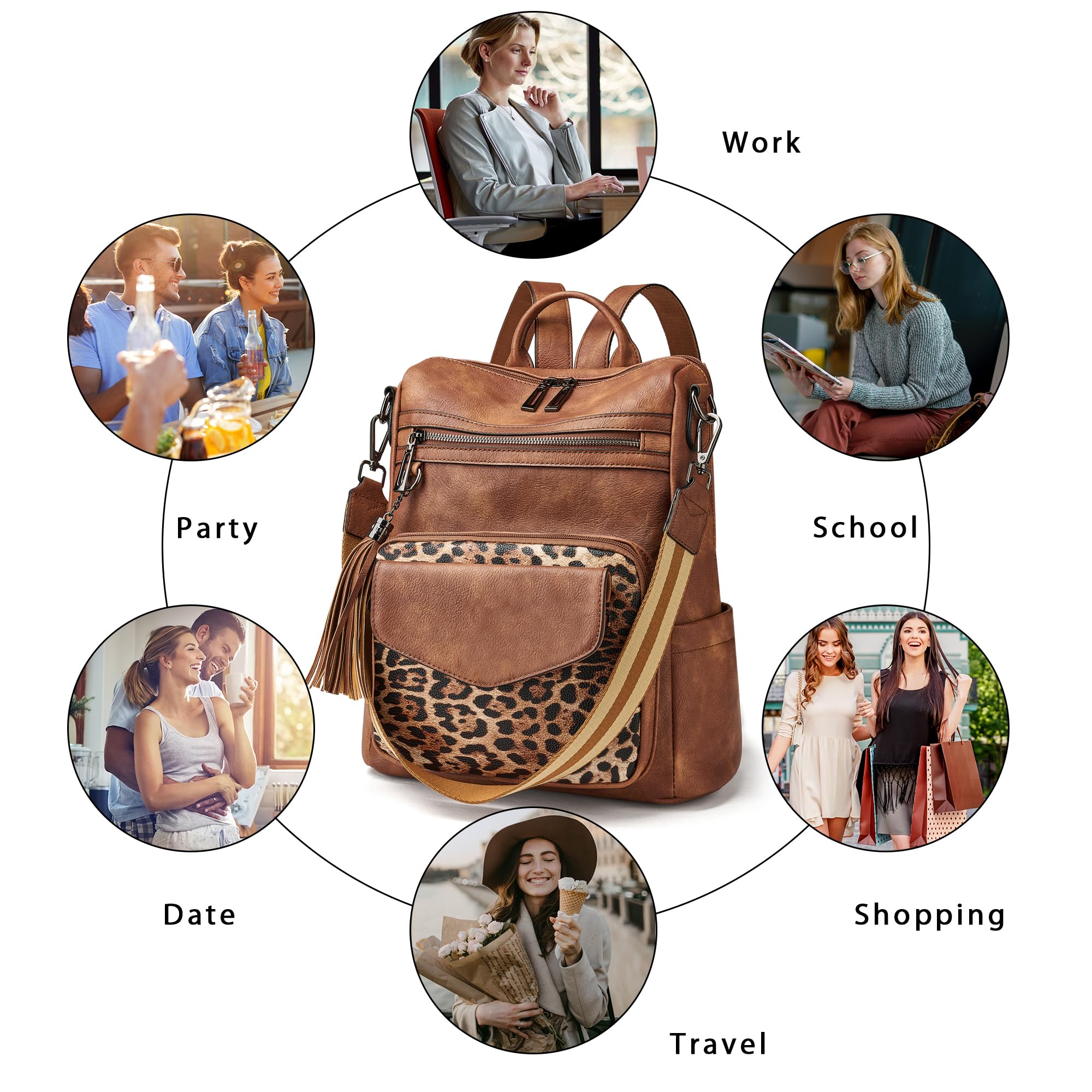 OPAGE Women's Leather Anti-Theft Travel Backpack Purse - Fashion Designer Shoulder Bag with Wristlet for Work, Commuting & Travel Accessories