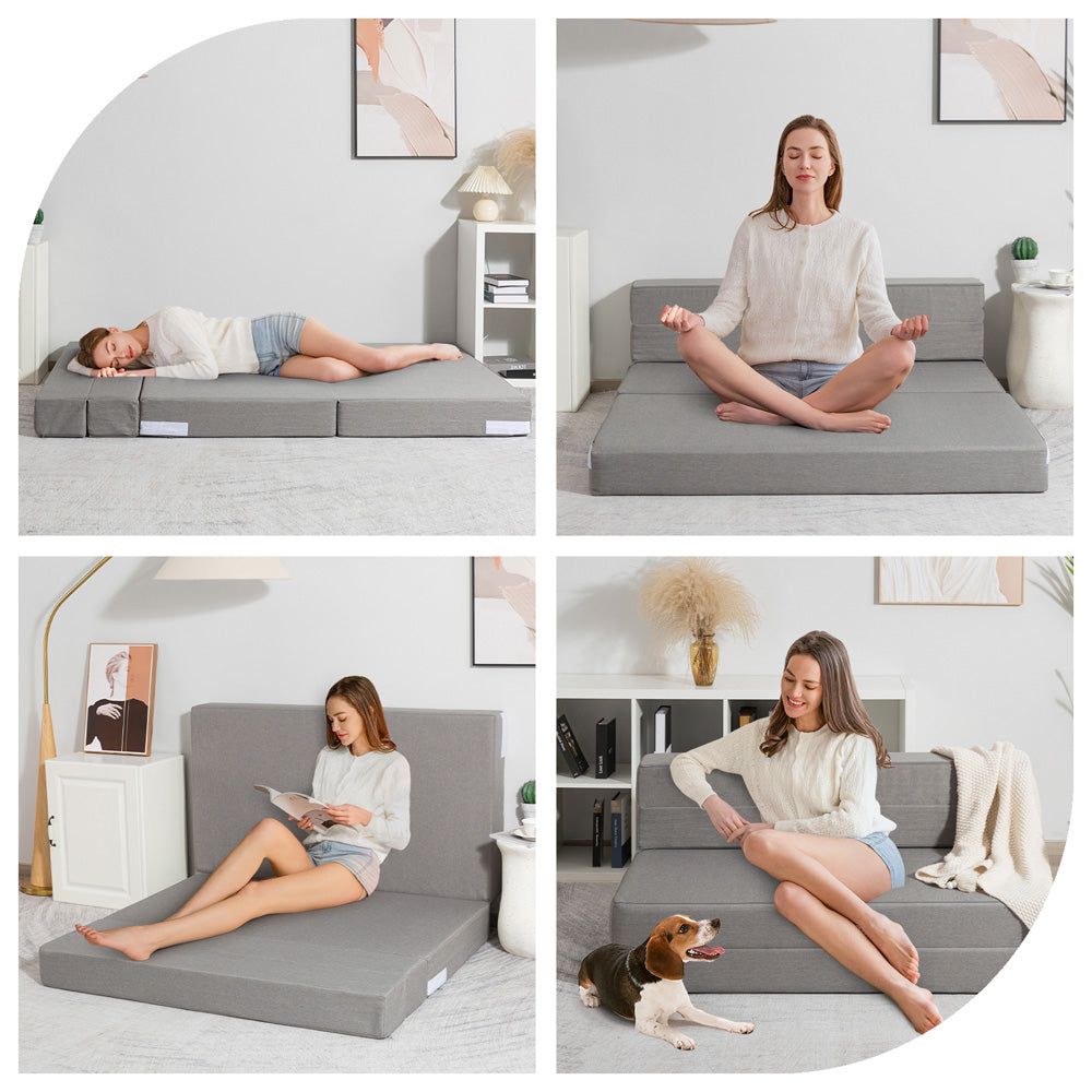 MAXYOYO 6 Floor Sofa Bed Couch with Memory Foam - Foldable Convertible Sleeping Mattress for Guest Bed & Lounger (Grey) - Perfect for Small Spaces, Apartments & Overnight Guests