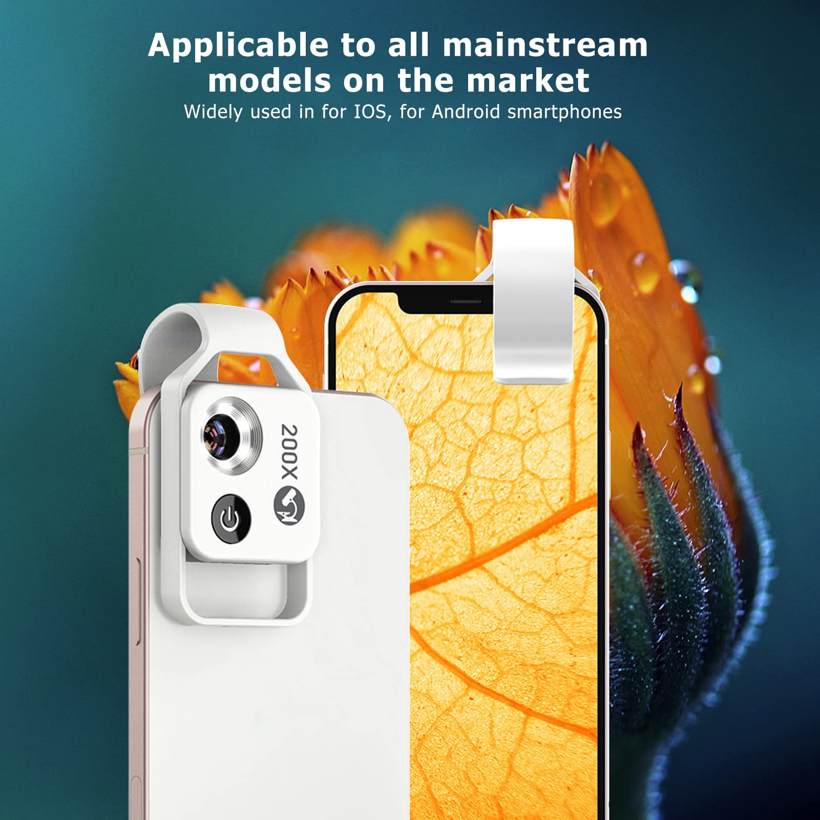 200X Phone Microscope with CPL & LED Light - Mini Pocket Microscope Clip for iPhone Android - Perfect for Jewelry, Coins, Stamps & Science Exploration (White)