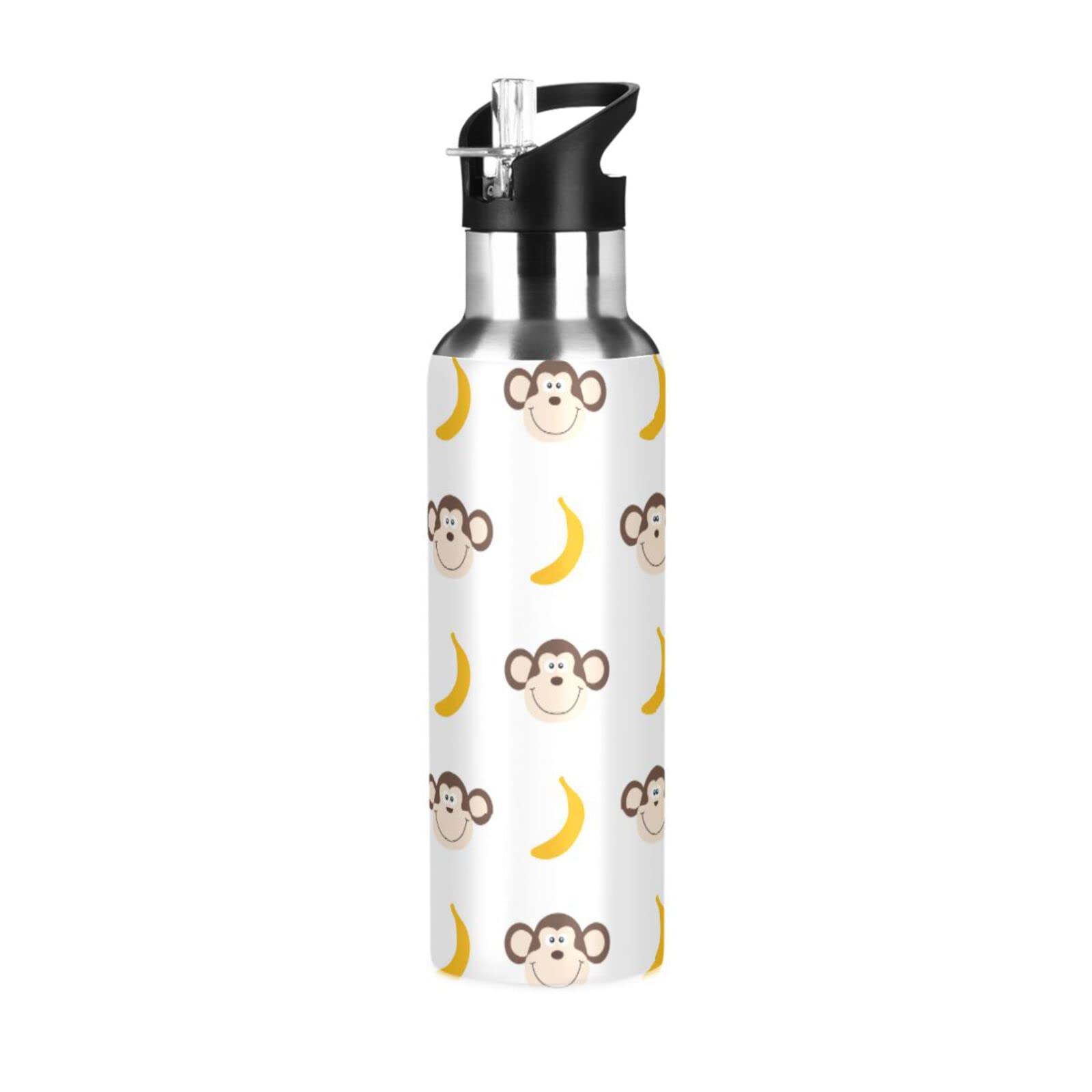 Monkey Banana Insulated Stainless Steel Water Bottle with Straw Lid - 20oz BPA-Free Vacuum Flask for Hiking, Camping, Gym & Outdoor Activities | Leakproof Handle Design for Kids & Adults