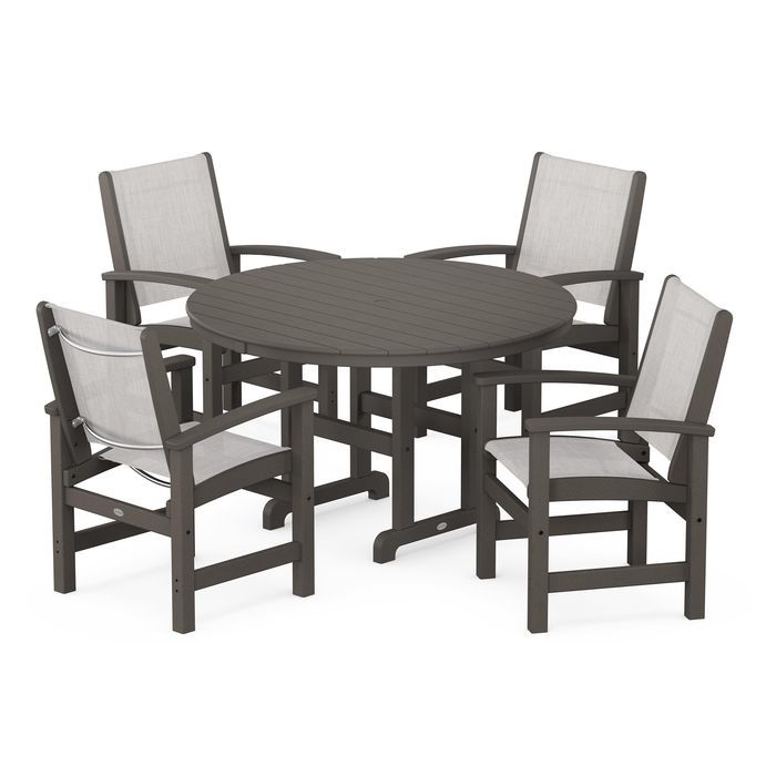 POLYWOOD Coastal 5-Piece Round Farmhouse Dining Set - Outdoor Patio Furniture for Backyard, Poolside & Beach House Dining