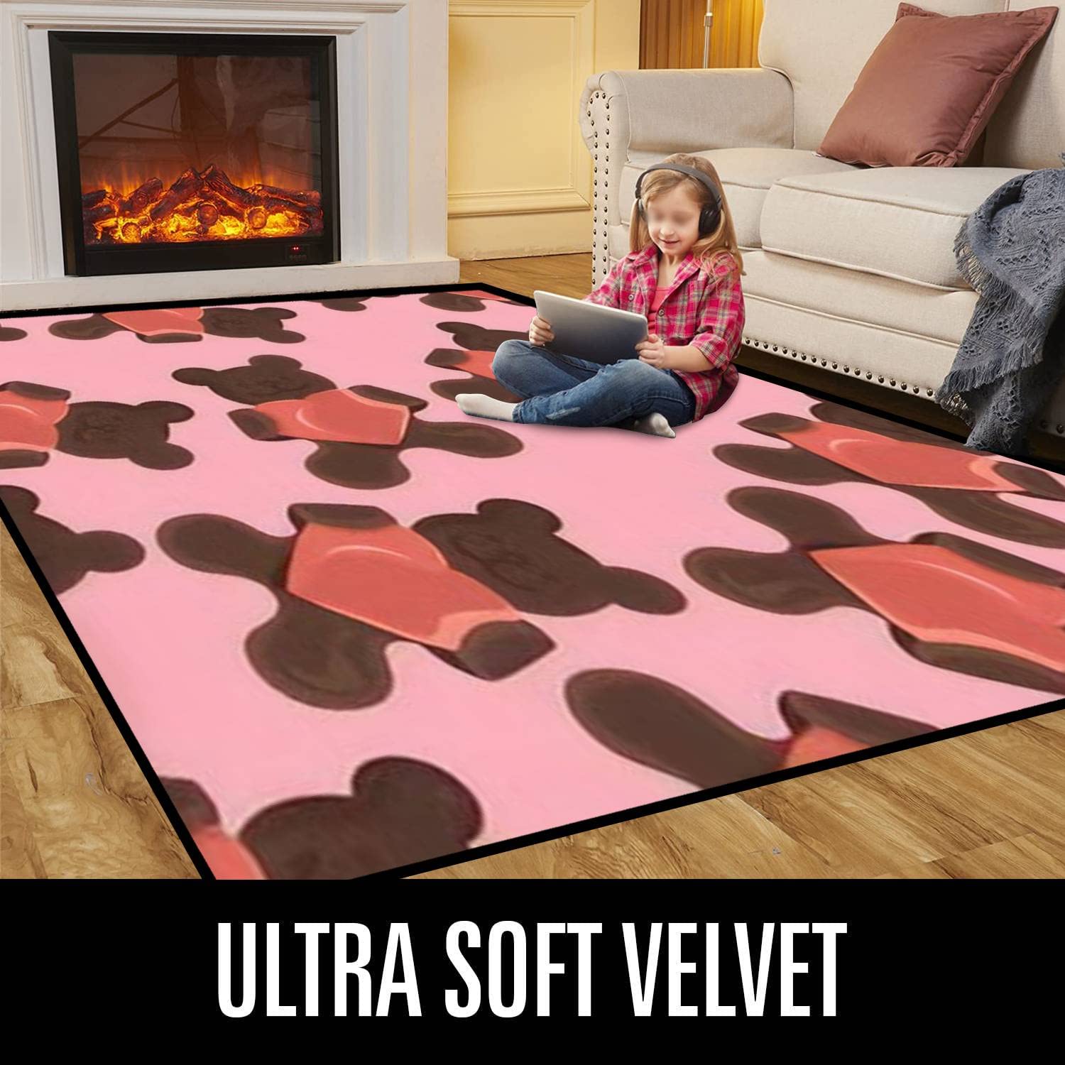 Bear Biscuit with Heart Area Rug - Soft Non-Slip Indoor/Outdoor Seamless Floor Carpet - 63