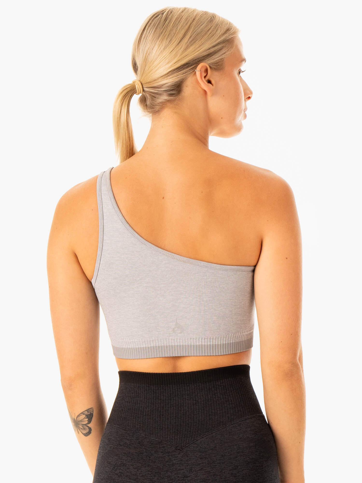 Excel Seamless One Shoulder Sports Bra for Women - Grey Marl - High Support Workout Top for Yoga, Running & Gym