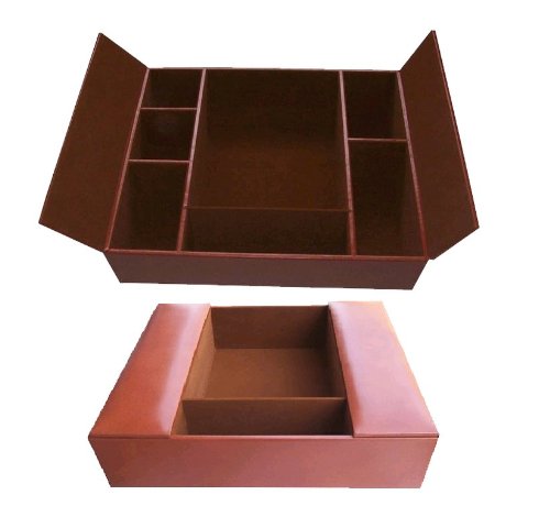 Premium Rustic Brown Leather Desk Organizer for Office & Conference Room - Stylish Storage Solution for Pens, Files & Supplies