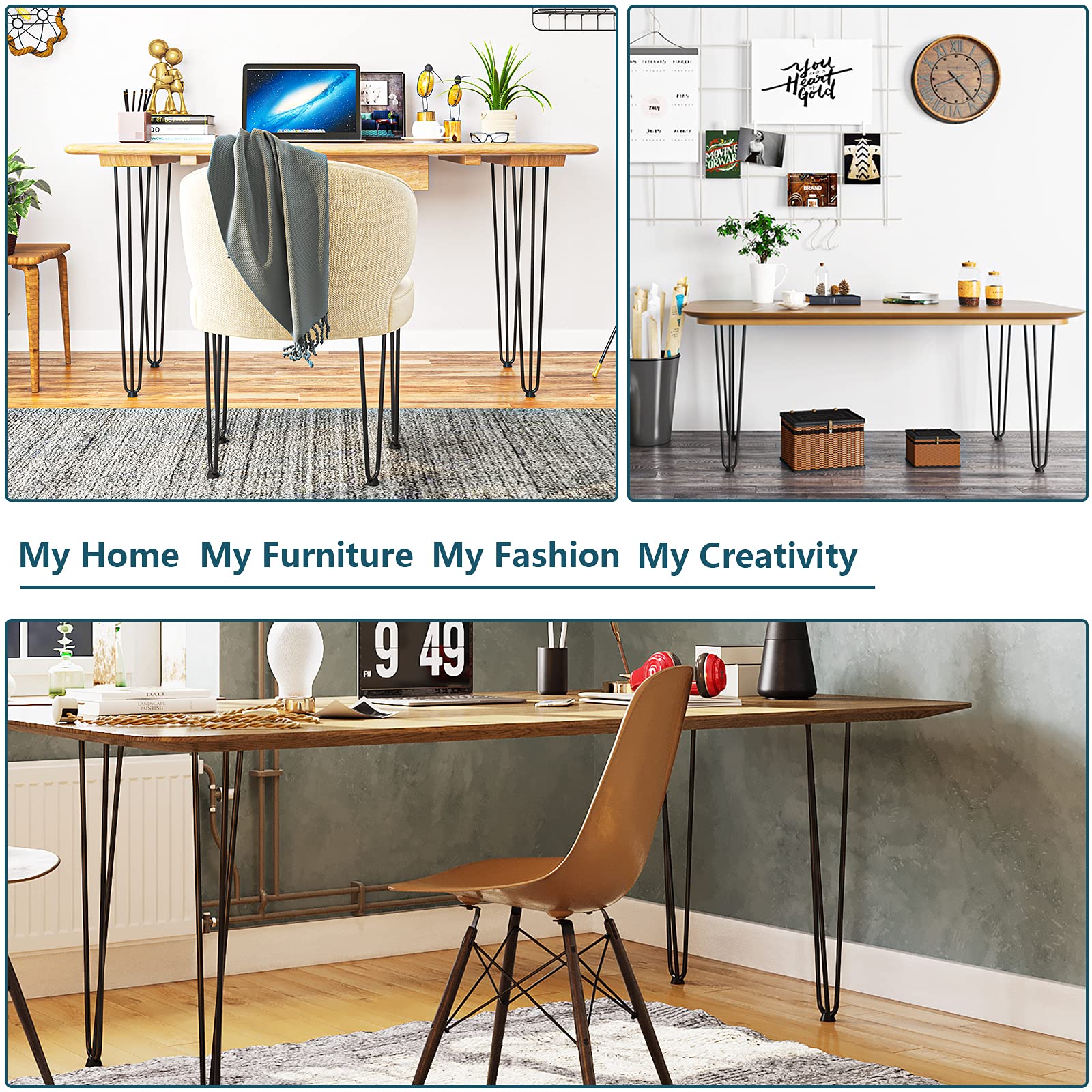 34 Inch Heavy Duty Hairpin Coffee Table Legs - Set of 4 Industrial Metal Furniture Legs for DIY Projects, Bench, Desk, Bar & Dining Tables - Includes Rubber Floor Protectors - Perfect for Modern Living Room, Office & Restaurant Decor