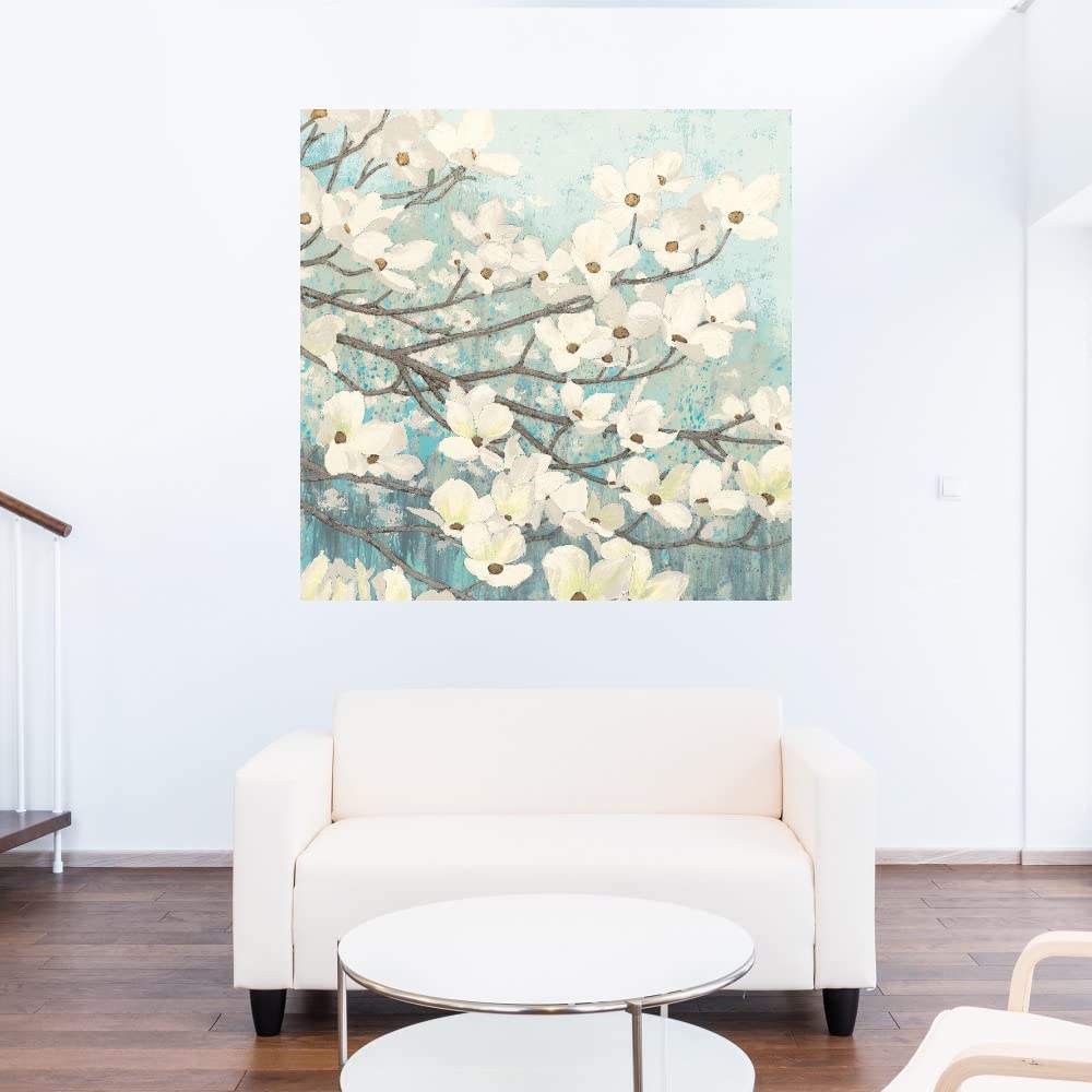 Botanical Wall Art Canvas - Dogwood Blossoms II by James Wiens | 22x22 Inch Floral Bathroom Decor, Bedroom Plant Pictures, Living Room Wall Art | Perfect for Home, Office & Spa Decorations
