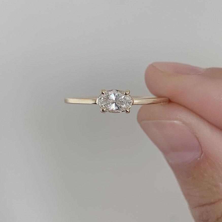 East West Oval Diamond Solitaire Ring - 14K Gold Engagement Ring for Women, Elegant Wedding Band, Anniversary Gift for Her | Perfect for Proposals, Bridal Jewelry & Special Occasions