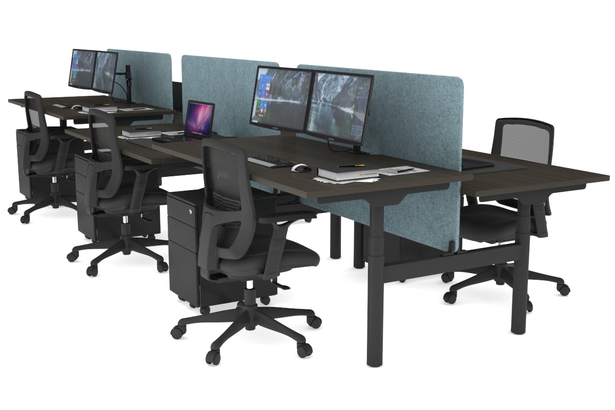 Flexi Premium Height Adjustable 6-Person H Bench Workstation - Black Frame [1800L x 800W with Cable Management] - Ideal for Office, Coworking Spaces & Home Offices