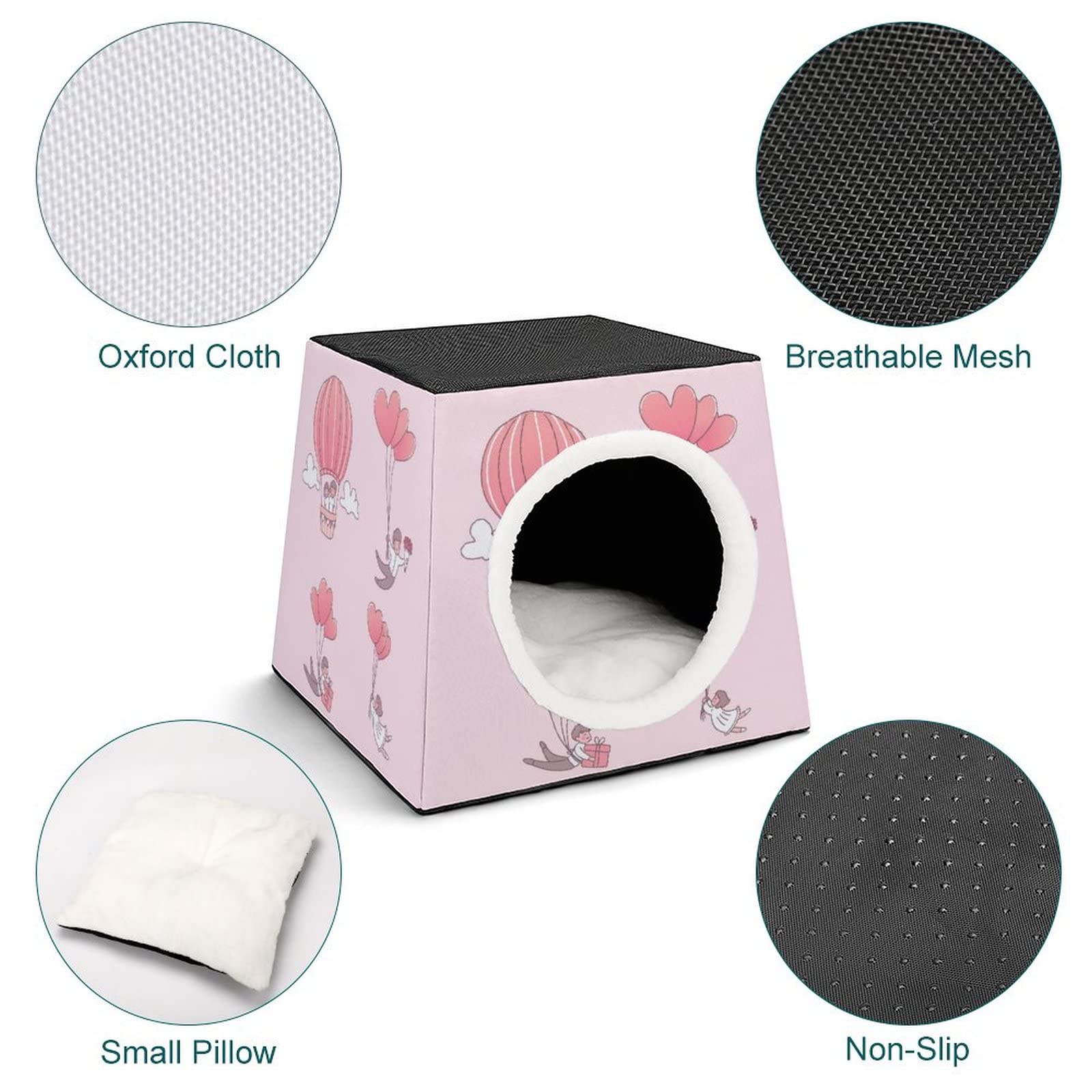Cozy Printed Cat Bed & Sofa - Indoor Cat House with Soft Pillow for Kittens & Small Dogs - Pink Lover Design - Perfect for Living Room, Bedroom & Pet Play Areas