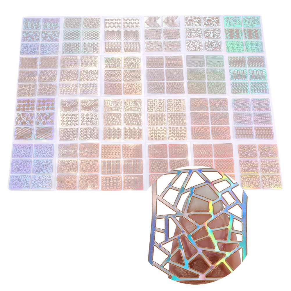 24 Sheet Nail Vinyl Stencils - Self Adhesive Gold & Silver Nail Art Stickers for Professional & DIY Nail Designs | Perfect for Salon, Home Manicure, Party & Wedding Nail Decorations
