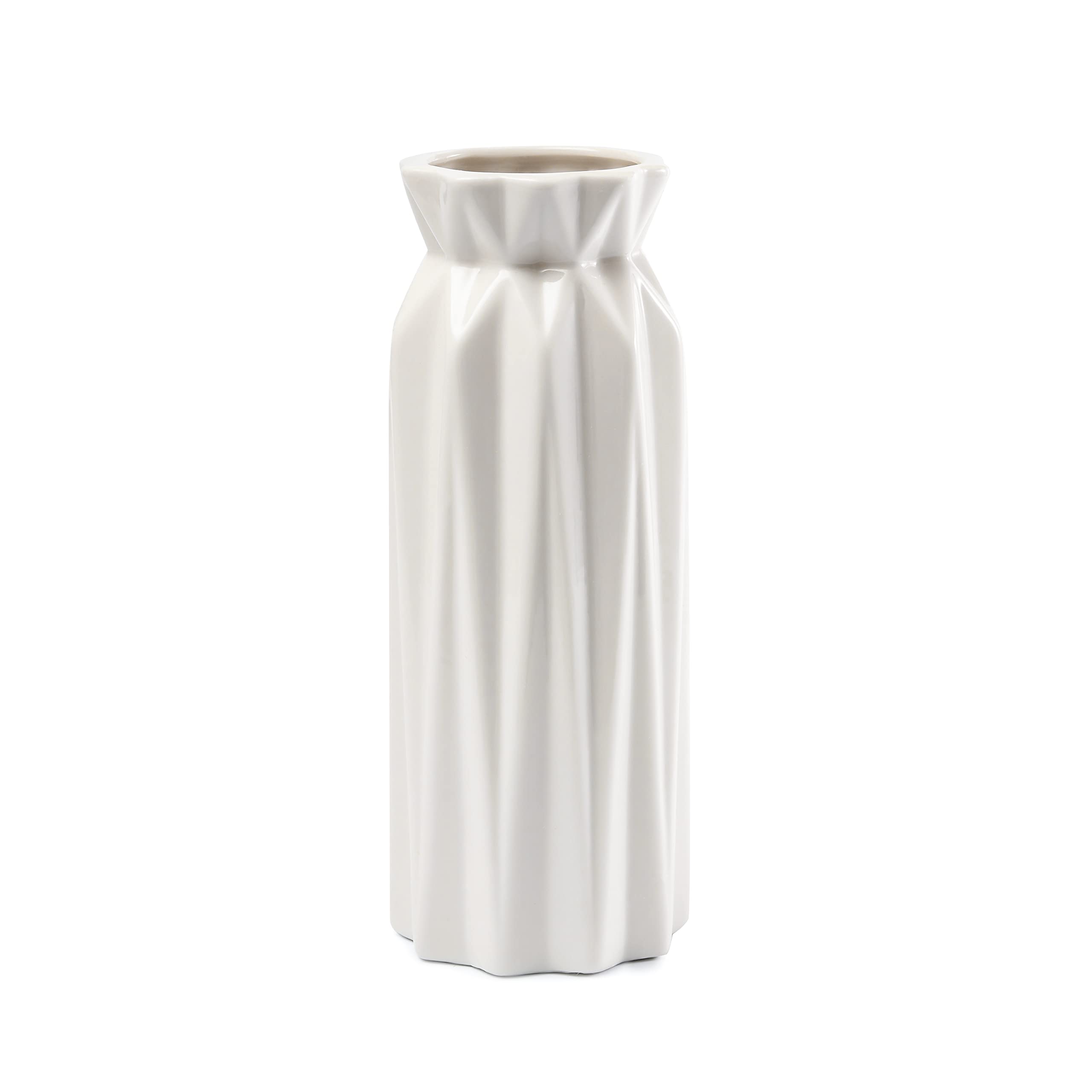 9.4 Inch White Ceramic Vase - Modern Home Decor for Pampas Grass, Bohemian Style Table Centerpiece | Perfect for Living Room, Dining Table & Shelf Display