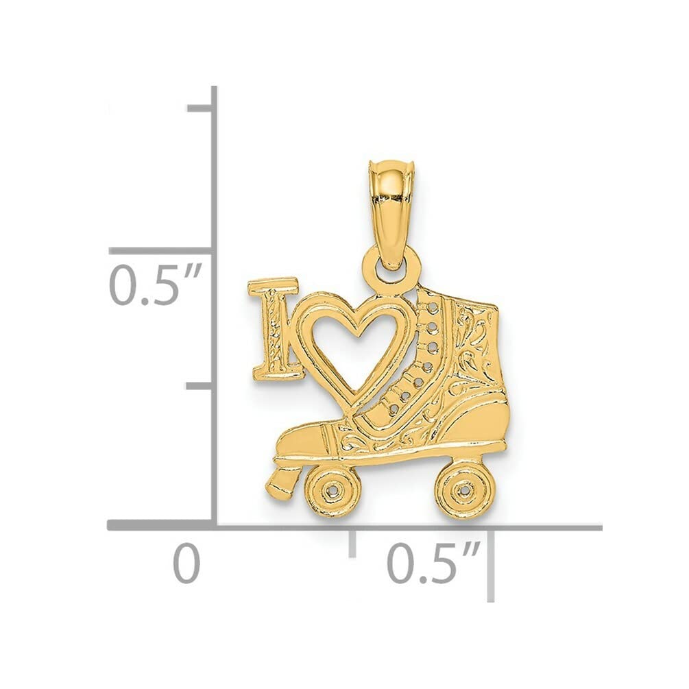 14k Yellow Gold I Heart Roller Skating Charm Pendant Necklace - Dainty Jewelry Gift for Skaters & Roller Derby Lovers - Perfect for Birthdays, Anniversaries & Everyday Wear