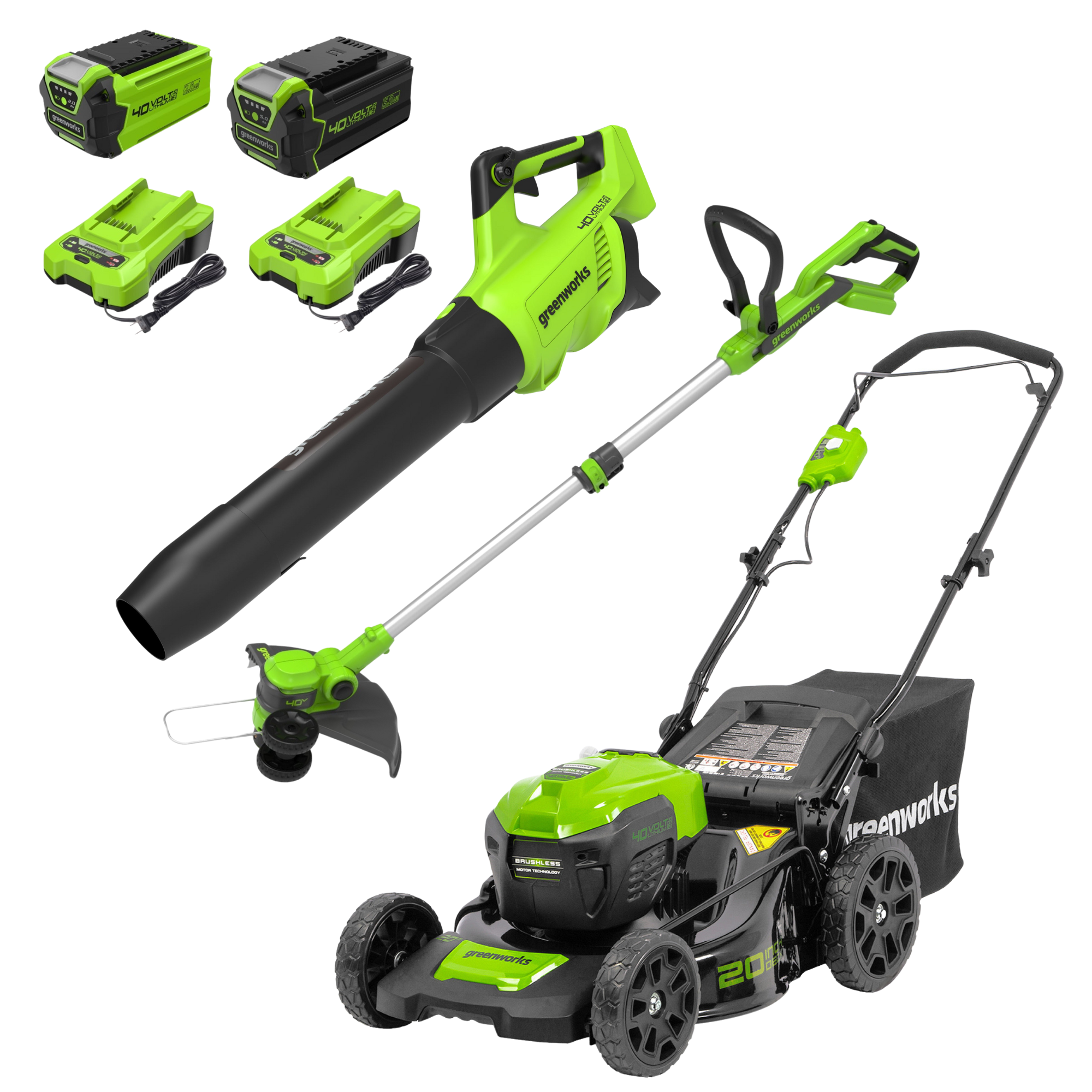 40V 20-Inch Cordless Battery Push Lawn Mower 3-Piece Combo Kit with (1) 5.0Ah Battery, (1) 2.0Ah Battery & (2) Chargers - Perfect for Medium to Large Yards, Quiet & Eco-Friendly Lawn Care