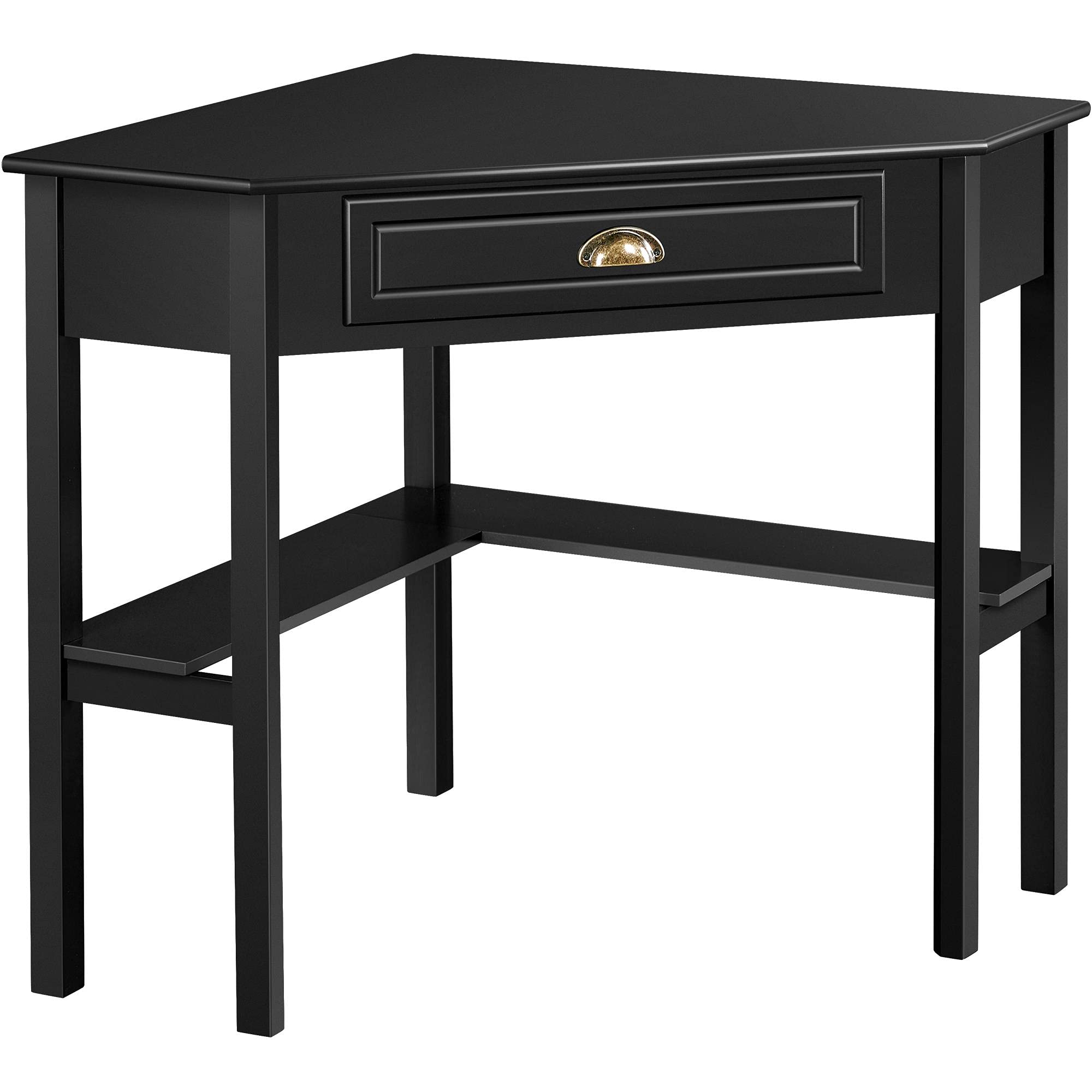 Topeakmart Modern Wood Computer Desk with Drawer & Shelves - Home Office Corner Desk with Storage for Women & Girls, Black - Perfect for Small Spaces, Study Rooms & Workstations