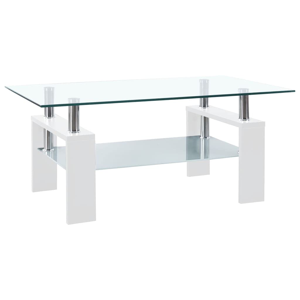 Modern Coffee Table with Storage - 2-Tier Tempered Glass Center Table for Living Room (37.4