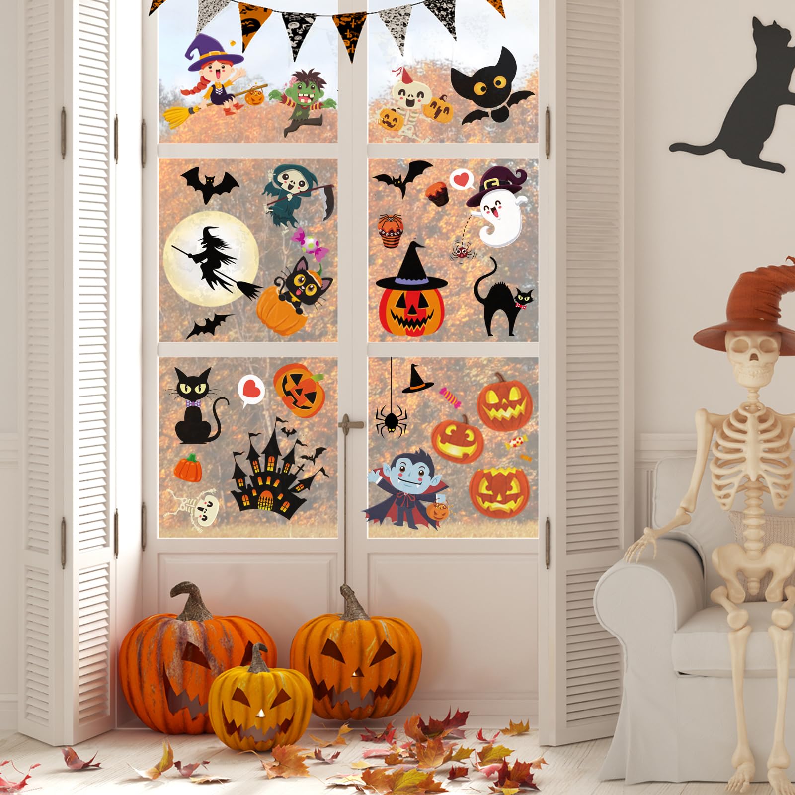 Halloween Window Clings for Kids - Cute Ghost & Pumpkin Stickers - Waterproof Decals for Home, Classroom & Party Decorations - Perfect for Windows, Mirrors & Glass Doors