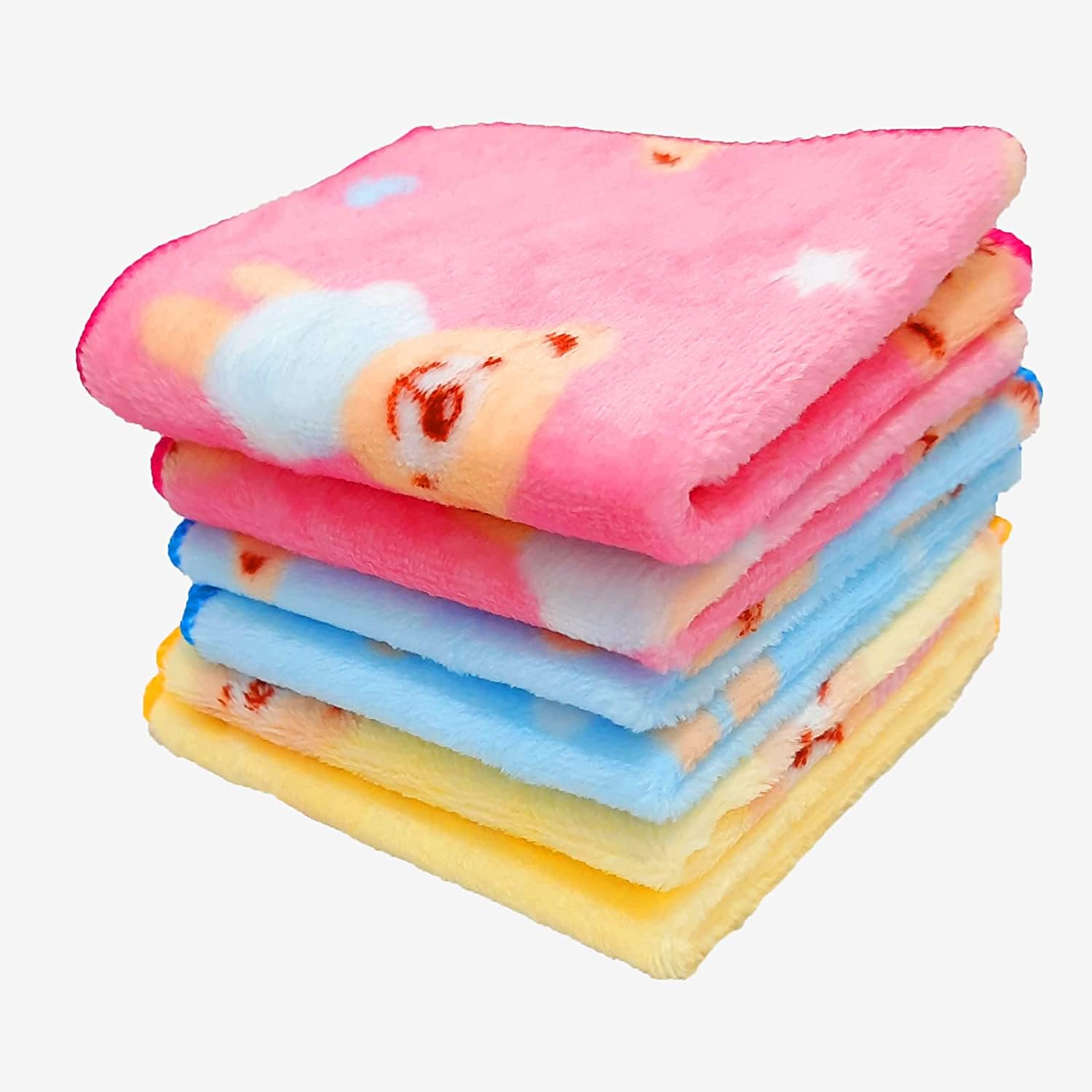 DEXO Soft Cotton Handkerchief Set for Kids, Women & Girls - 6-Piece Teddy Bear Print Baby Face Towels | Multicolor Hankies for Daily Use, Travel & Gifts