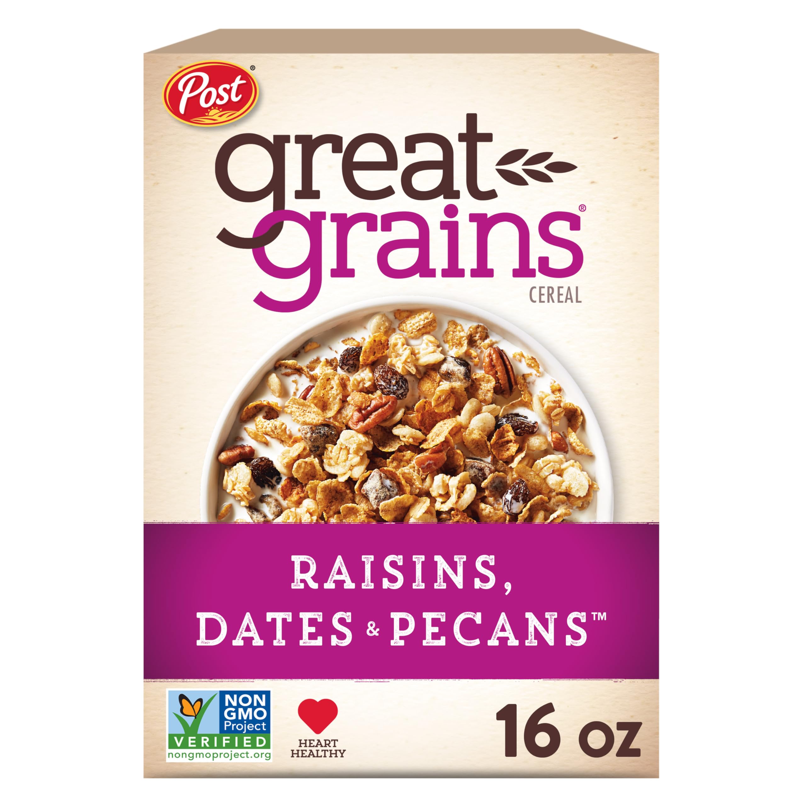 Great Grains Raisins, Dates & Pecans Breakfast Cereal - Non-GMO Granola Clusters with Sweet Dates - 16oz Box - Perfect for Healthy Mornings & On-the-Go Snacking