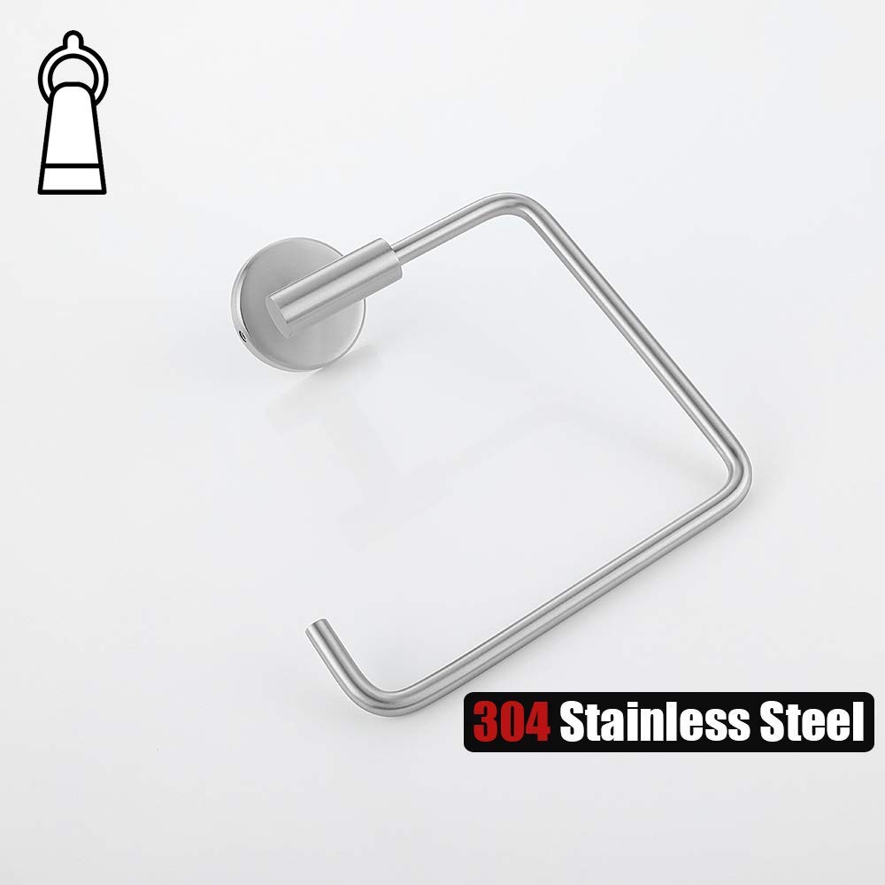 Stainless Steel Square Towel Ring Holder - 6 Inch Brushed Nickel Wall Mount Bathroom Accessory (TR140-BN) - Perfect for Modern Bathrooms, Powder Rooms & Spa Retreats