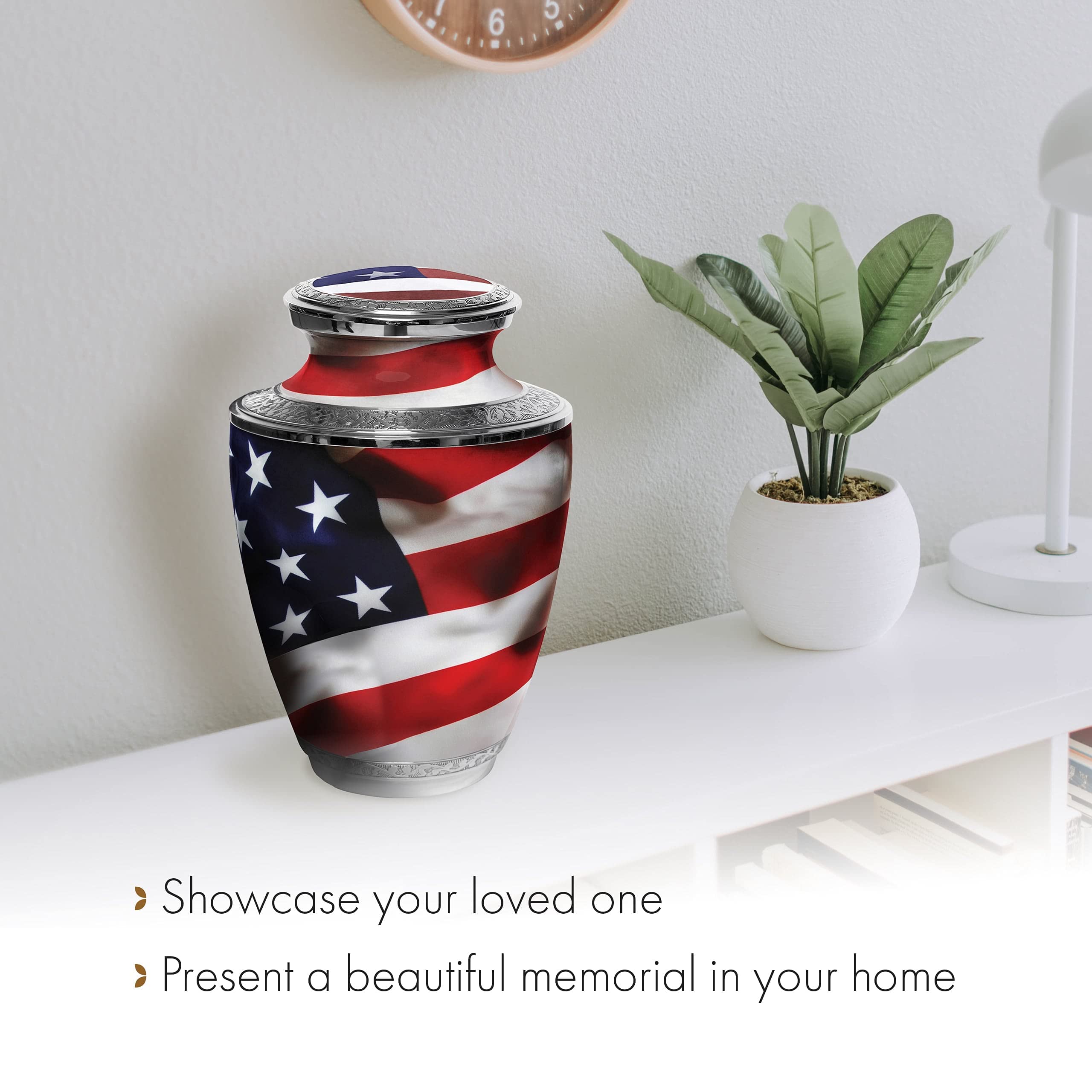Patriotic American Flag Cremation Urns for Veterans - Memorial Keepsake & Celebration of Life Funeral Guest Book - Perfect for Memorial Services, Military Honors, and Home Decor