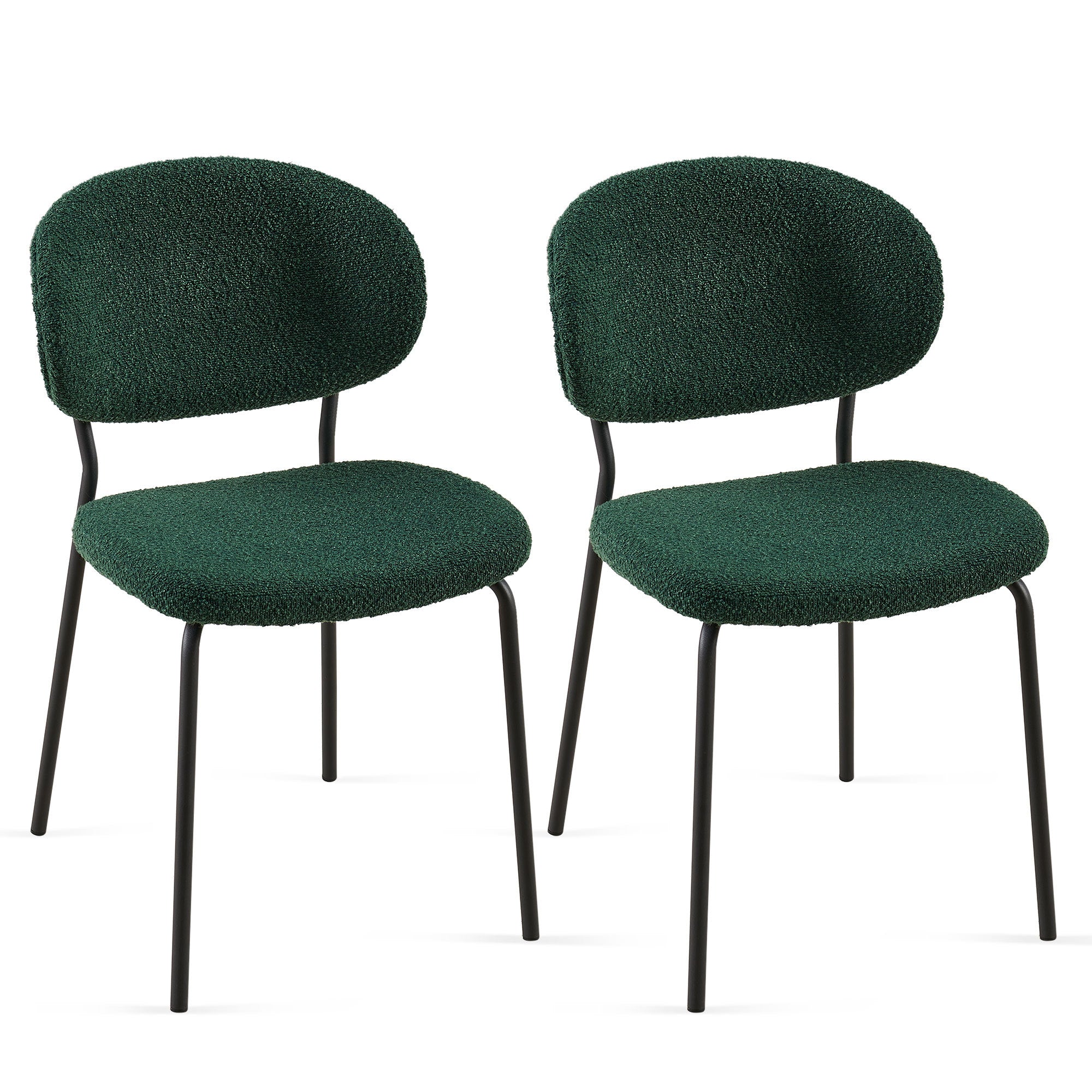 Dark Green Boucle Fabric Dining Chairs Set of 2 - Modern Upholstered Chairs with Sturdy Metal Legs for Dining Room, Kitchen & Living Room | Perfect for Small Spaces, Breakfast Nooks & Contemporary Home Decor