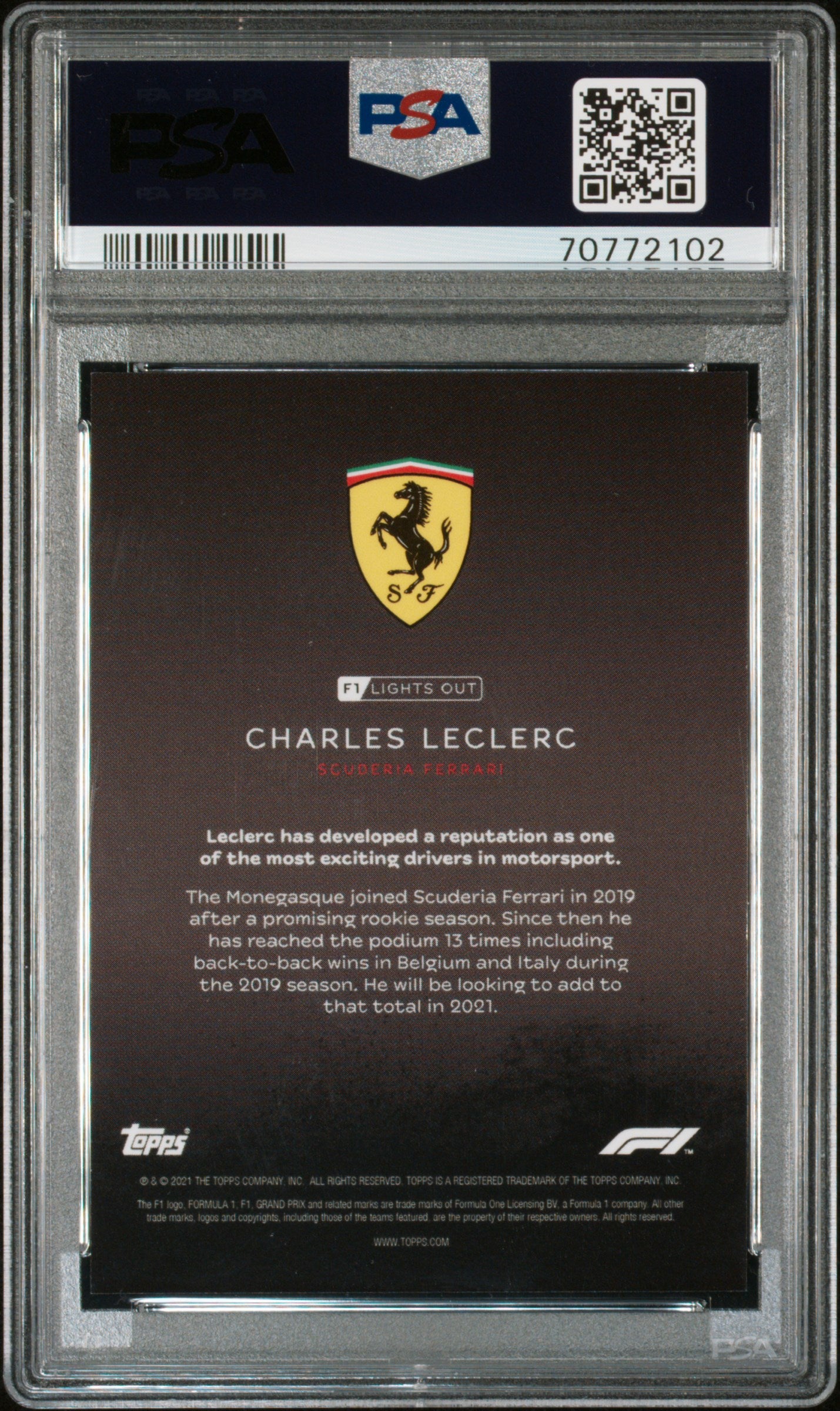PSA 9 Graded 2021 Topps Lights Out F1 Charles Leclerc Rainbow Foil Card - Rare Collectible for F1 Fans, Racing Memorabilia & Sports Card Investors