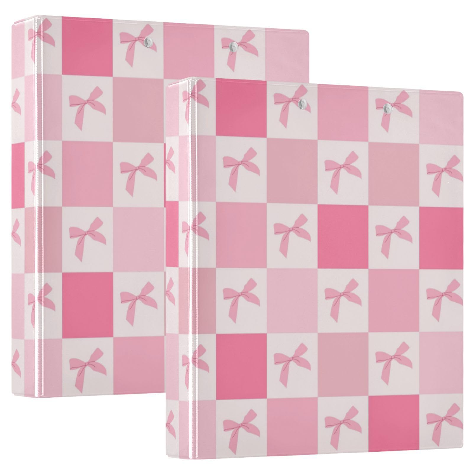 Pink Checkered 3-Ring Binder with Bow Design - Metal Clip Notebook for School, Office & Home - 1 Pack | Perfect for Organizing Notes, Documents & Homework