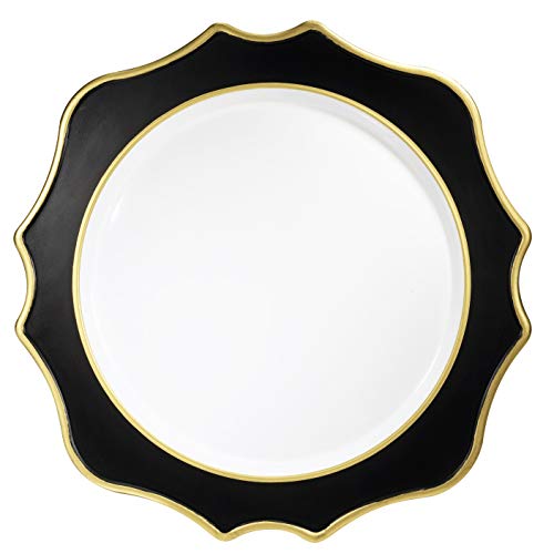 G. Scalloped White & Black w/ Gold Rim